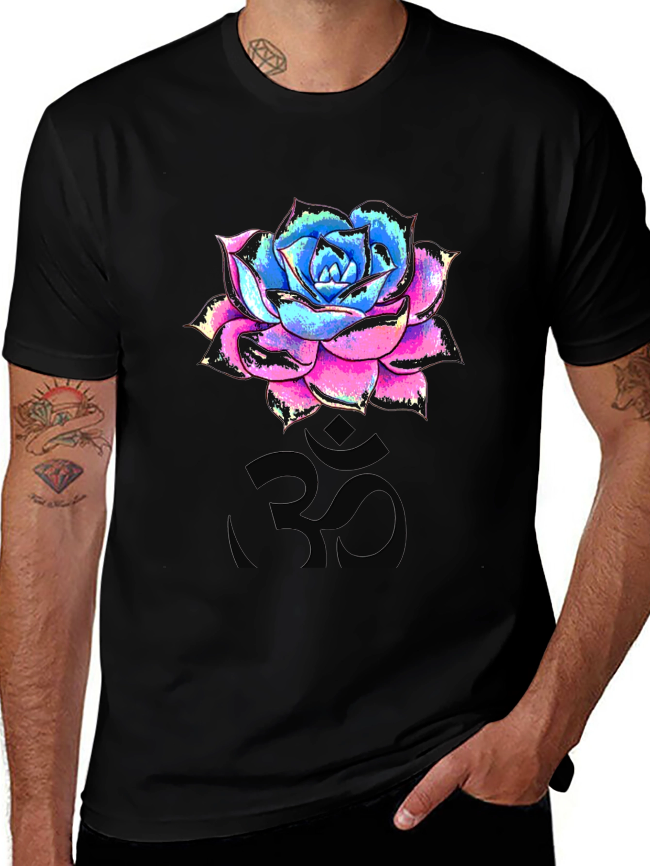 Floral Om T-Shirt - Mens Black Graphic Tee