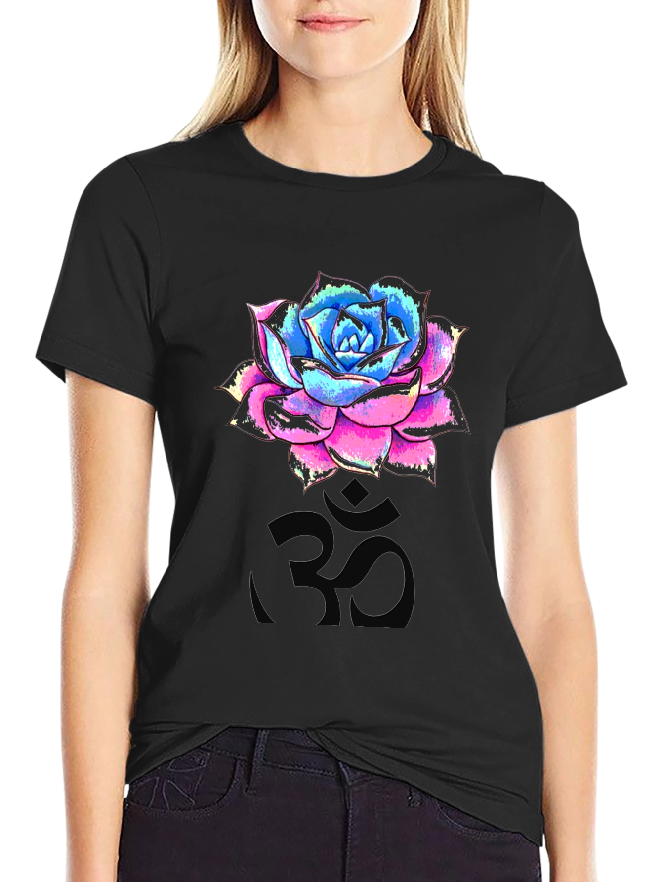 Floral Om T-Shirt - Mens Black Graphic Tee