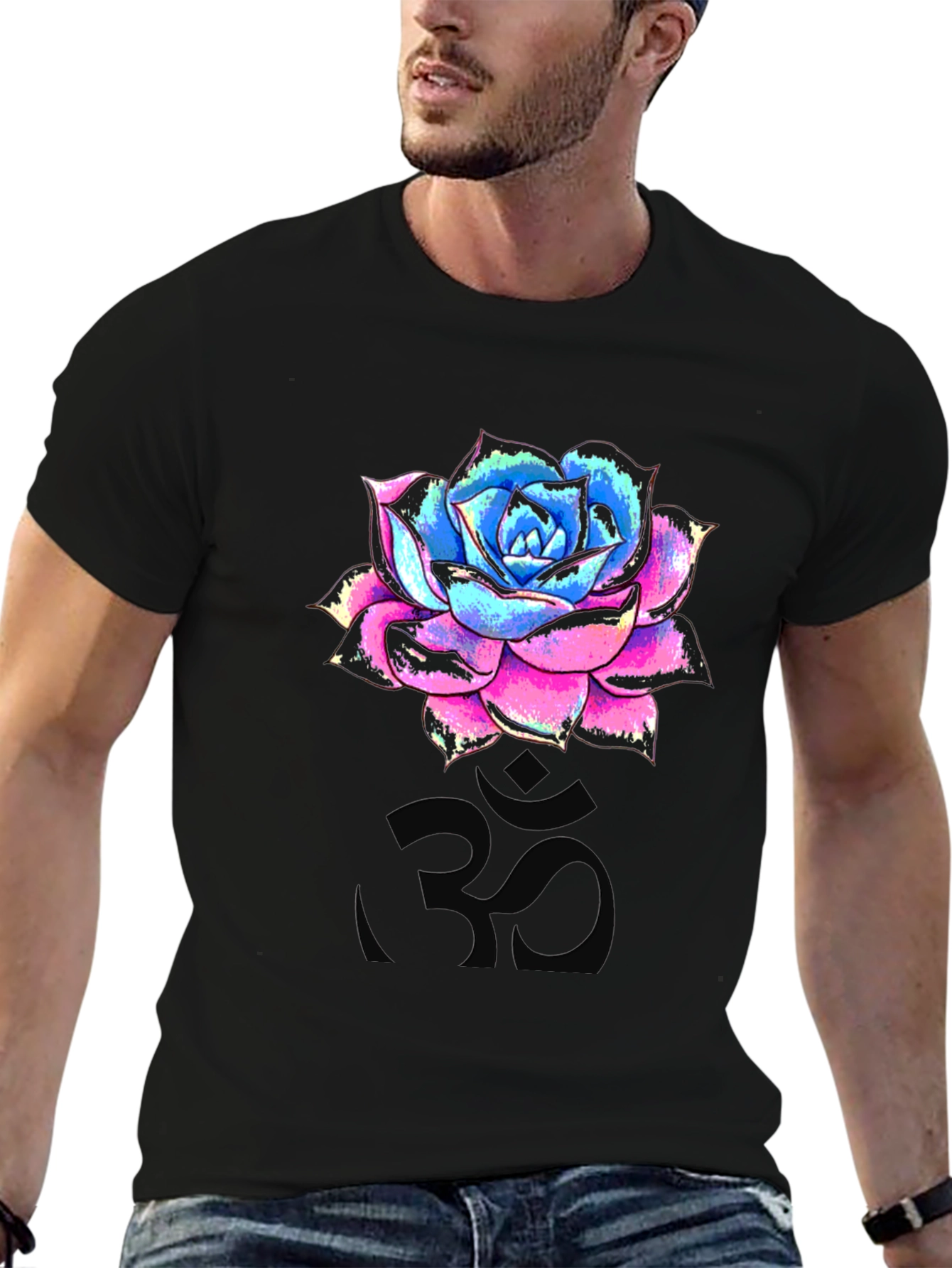 Floral Om T-Shirt - Mens Black Graphic Tee