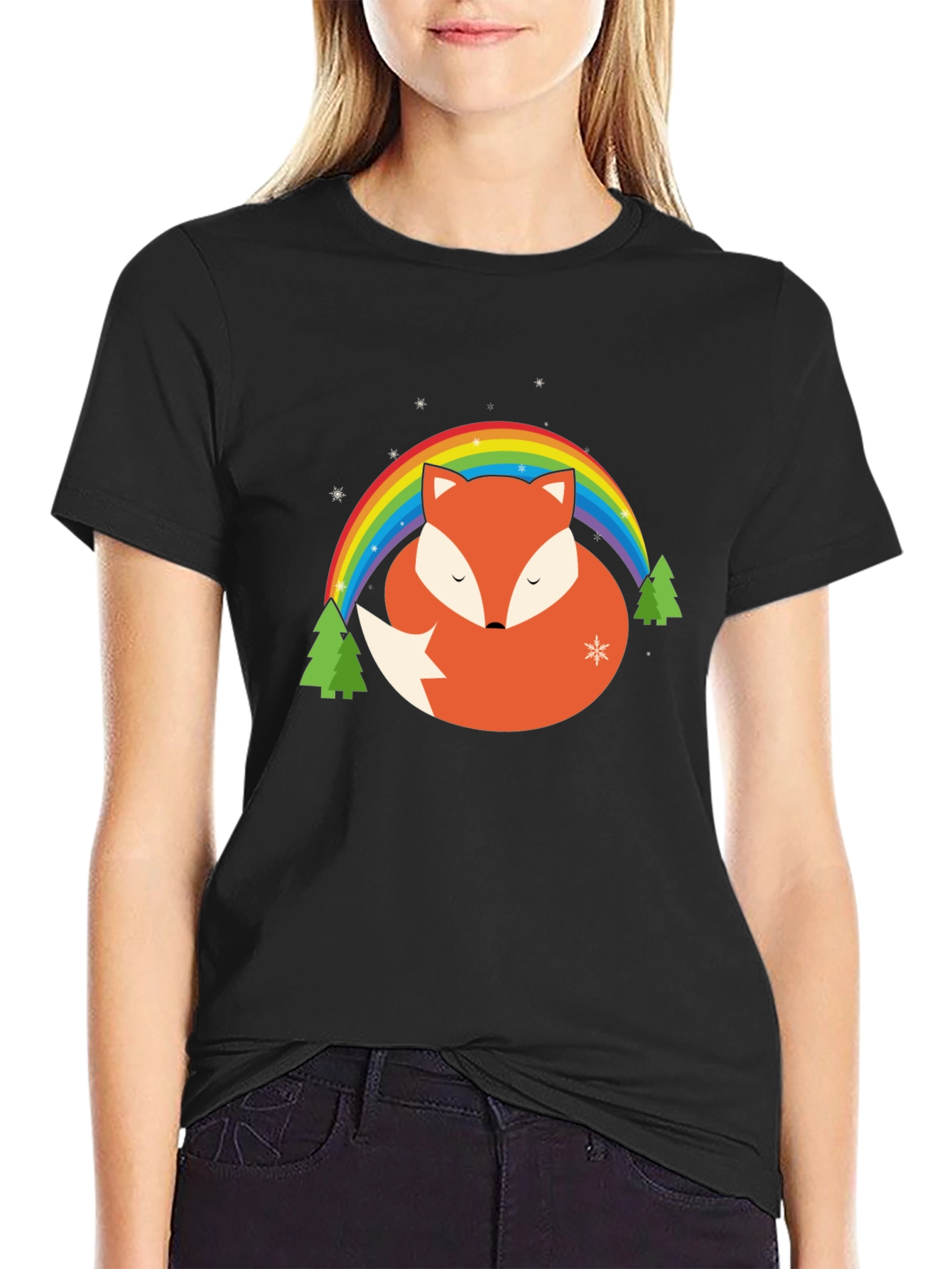 Fox Rainbow Graphic Tee - Black Cotton Blend Shirt
