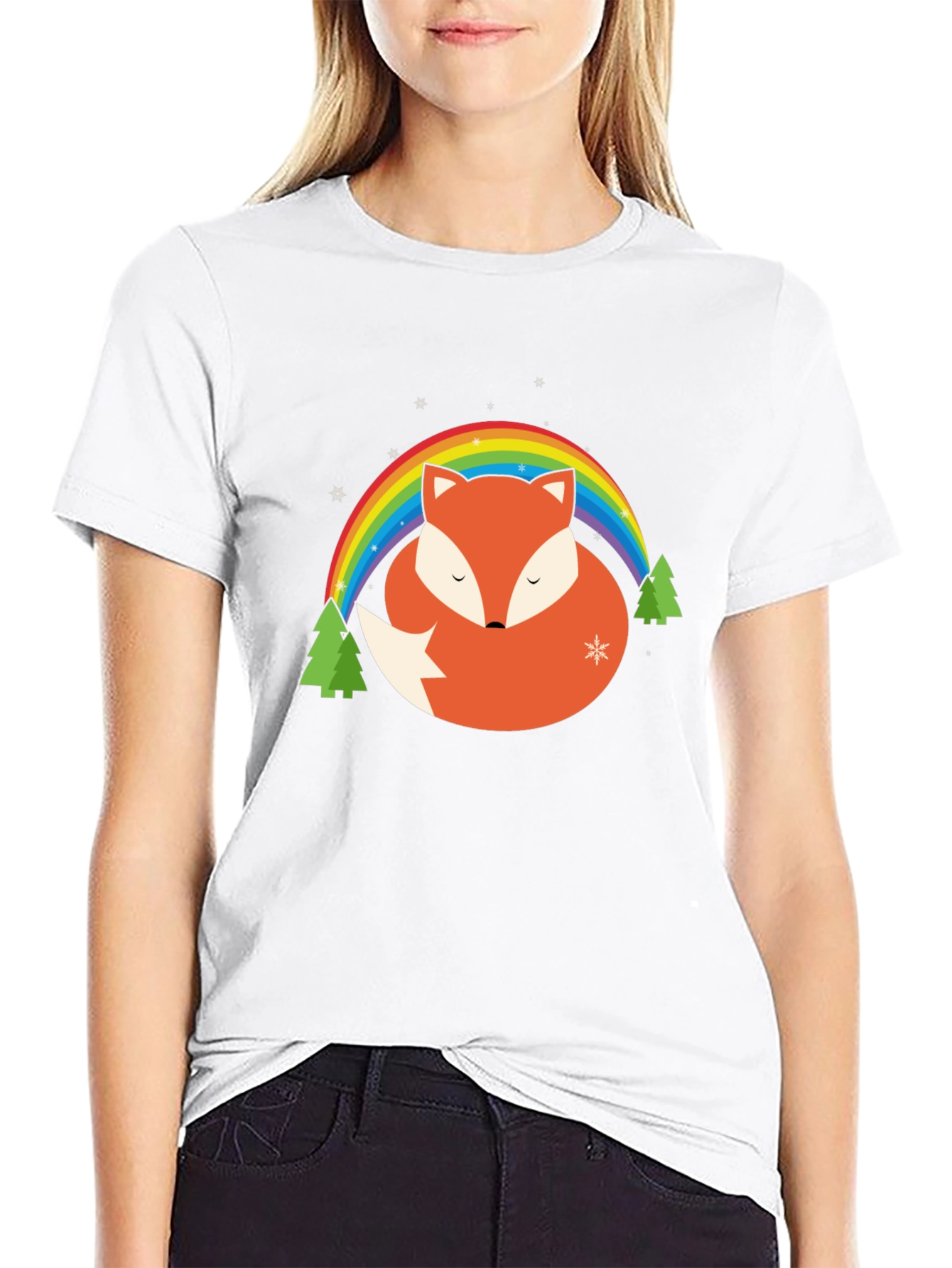Fox Rainbow Graphic Tee - Black Cotton Blend Shirt