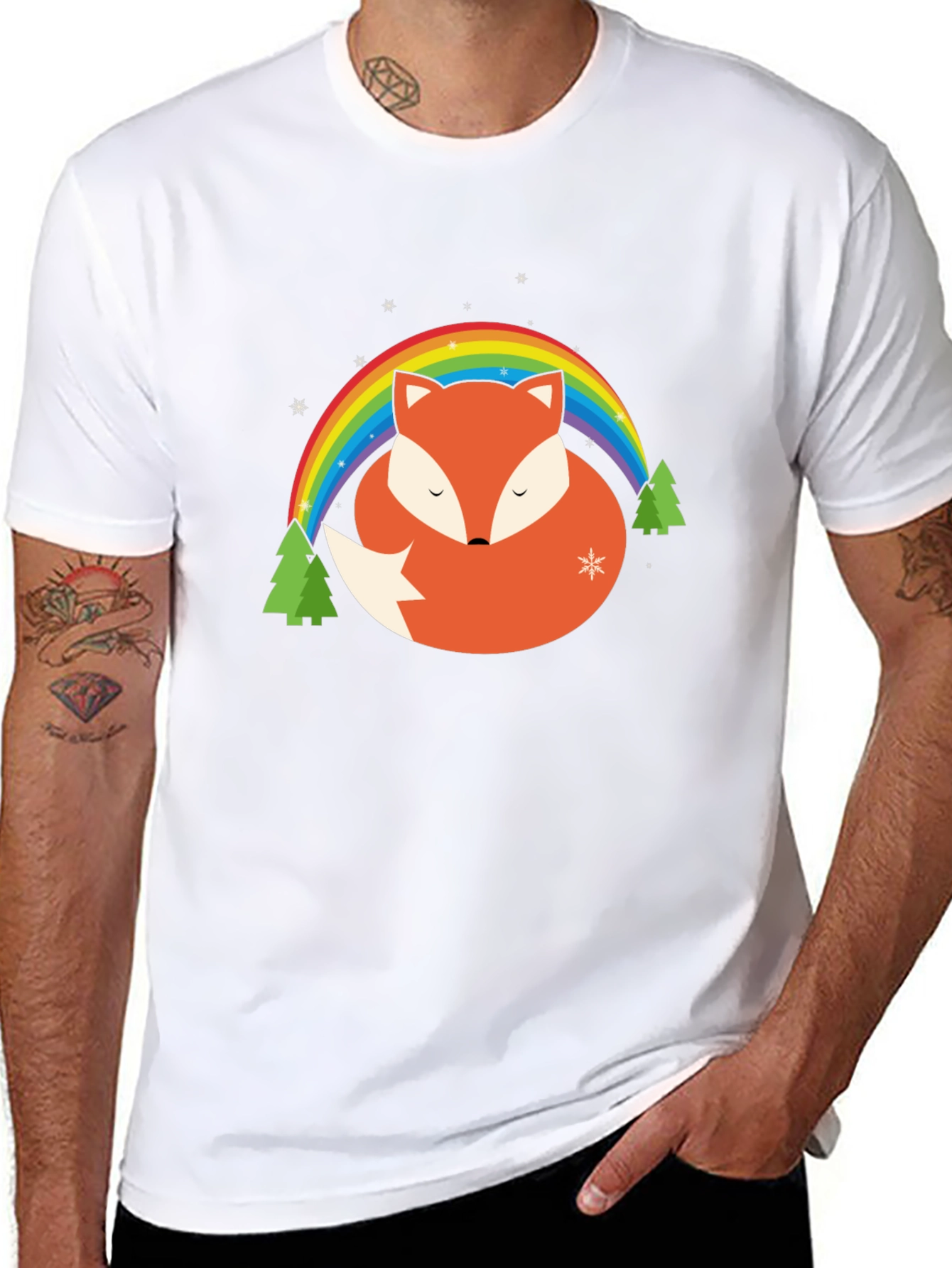 Fox Rainbow Graphic Tee - Black Cotton Blend Shirt