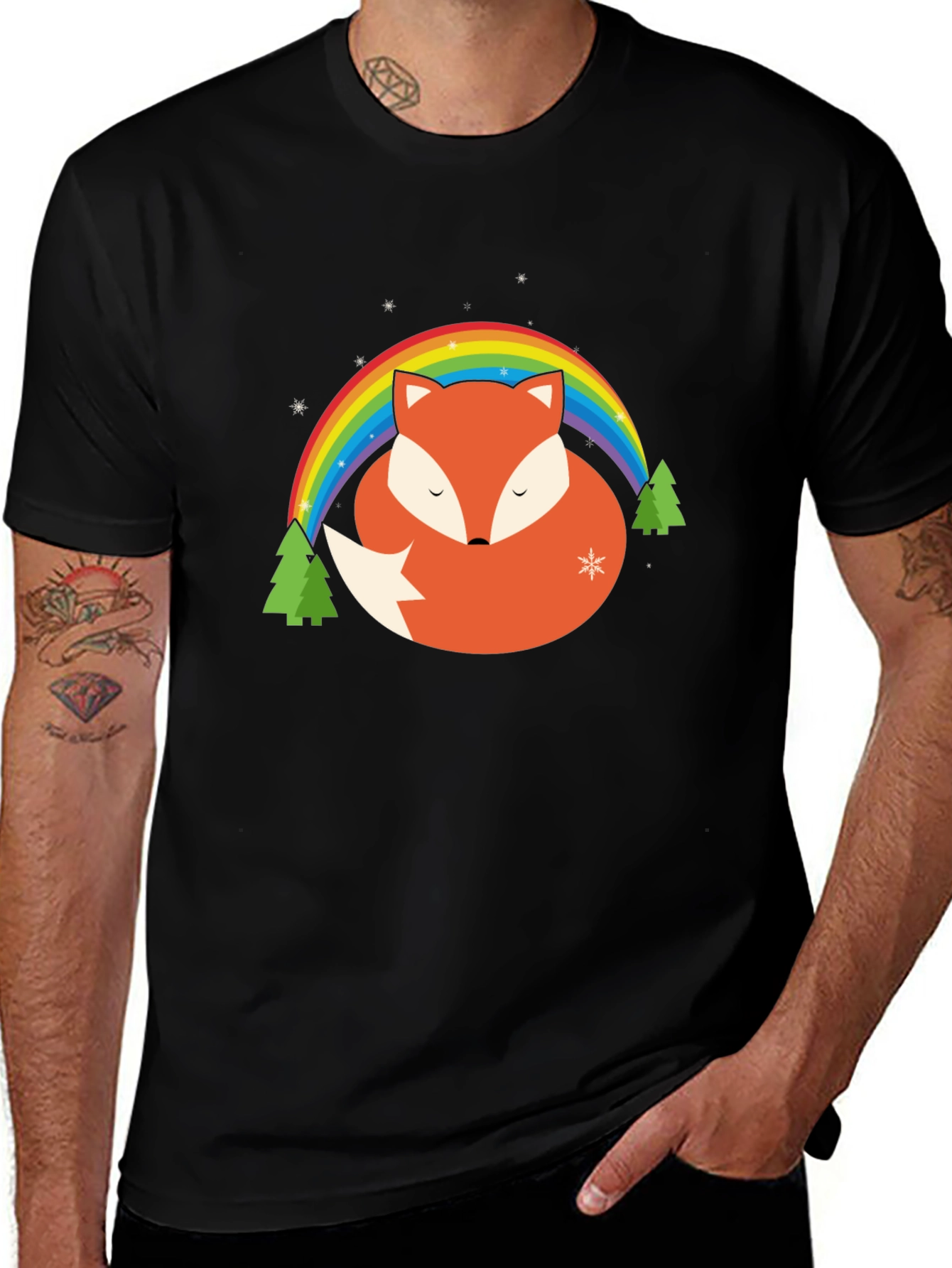 Fox Rainbow Graphic Tee - Black Cotton Blend Shirt