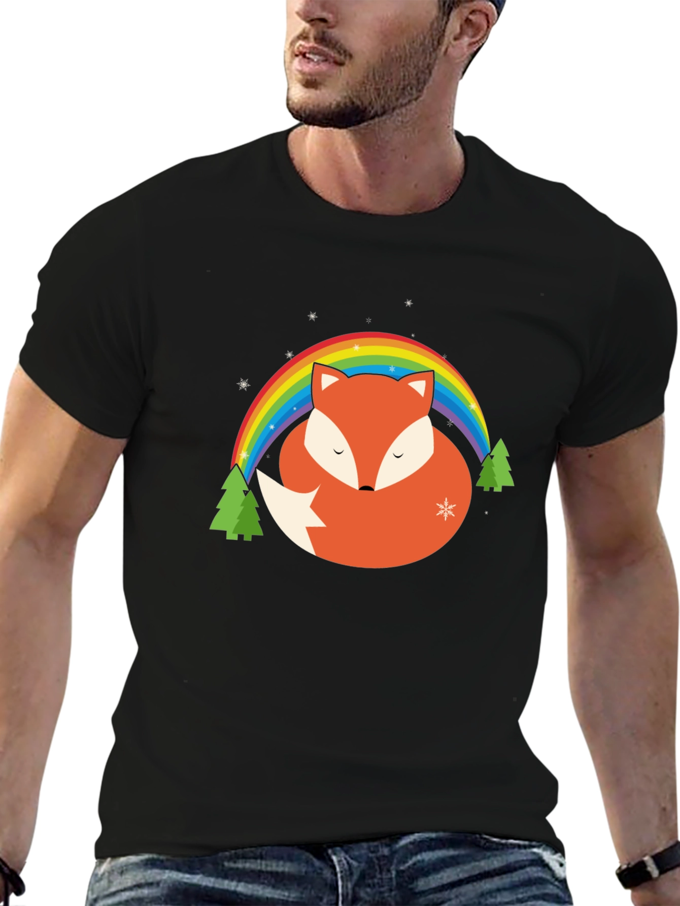 Fox Rainbow Graphic Tee - Black Cotton Blend Shirt