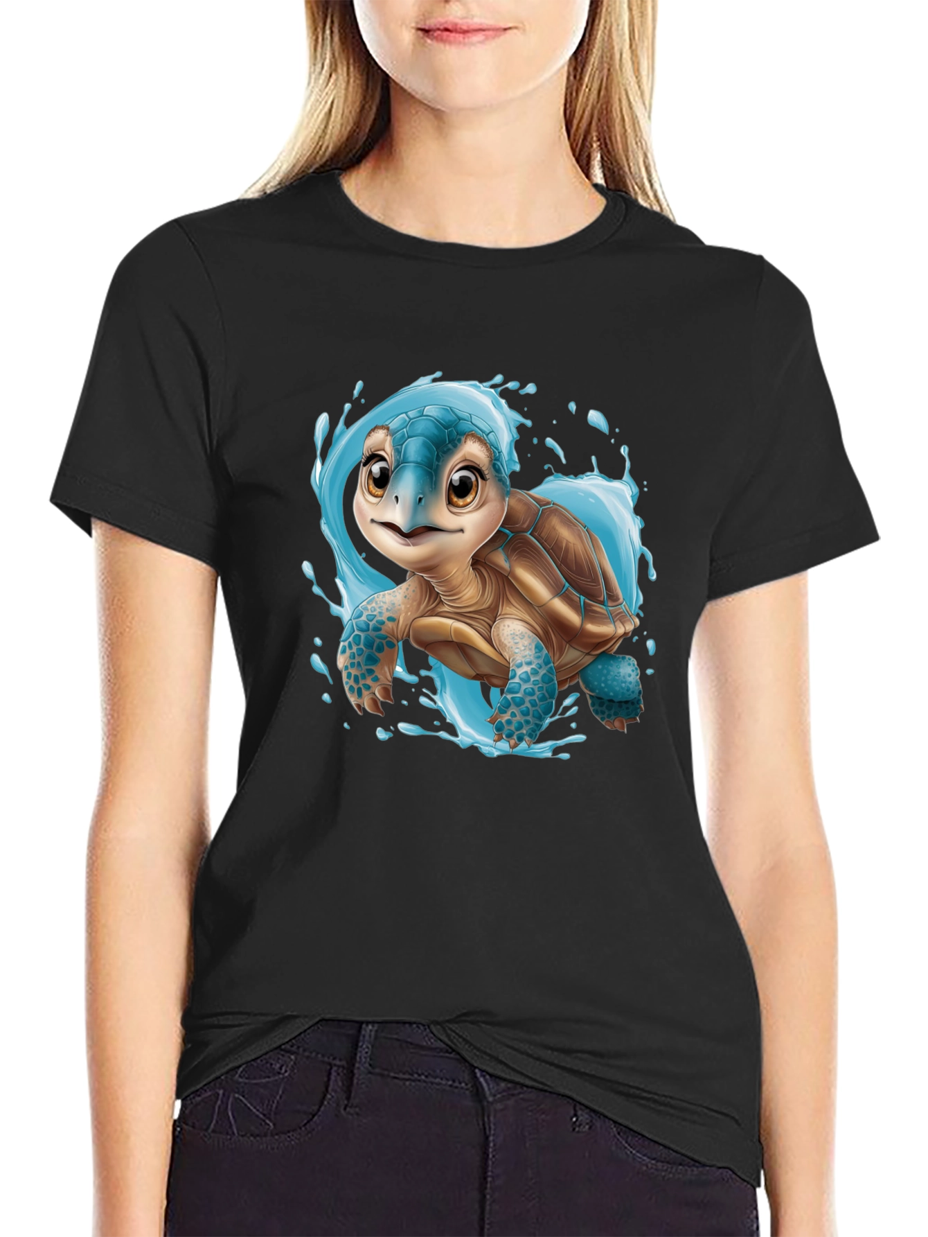 Cute Turtle Graphic Tee - Black Unisex T-Shirt