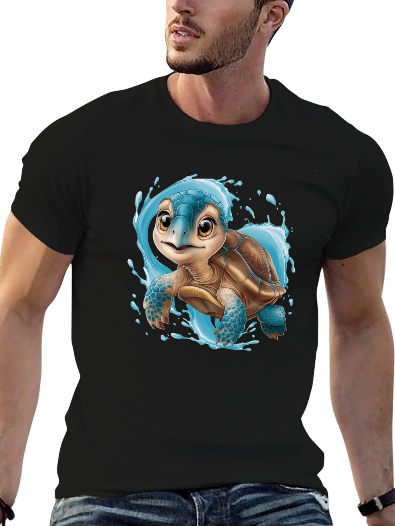 Cute Turtle Graphic Tee - Black Unisex T-Shirt