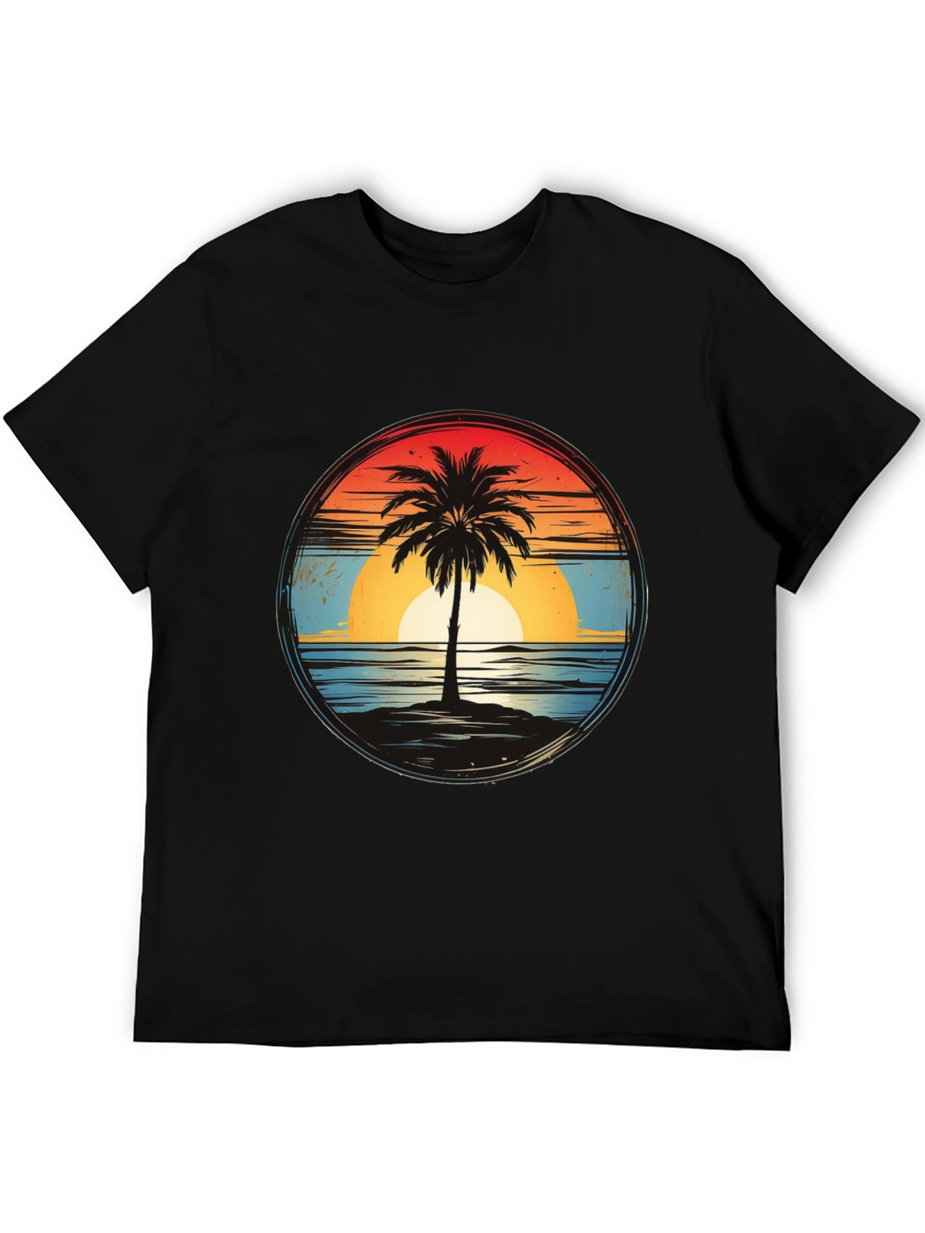 Sunset Palm Tee - Retro Beach Vibes