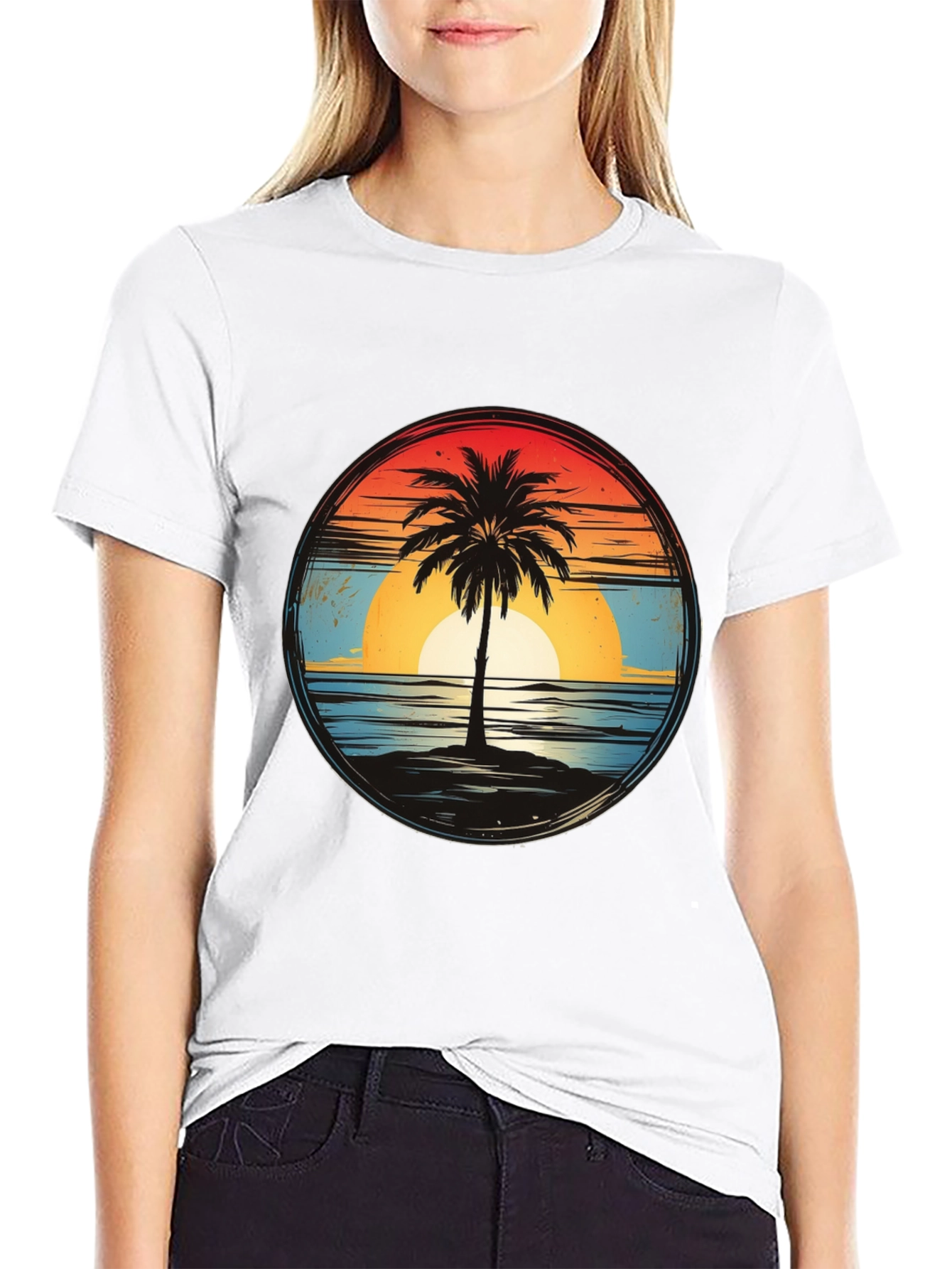 Sunset Palm Tee - Retro Beach Vibes