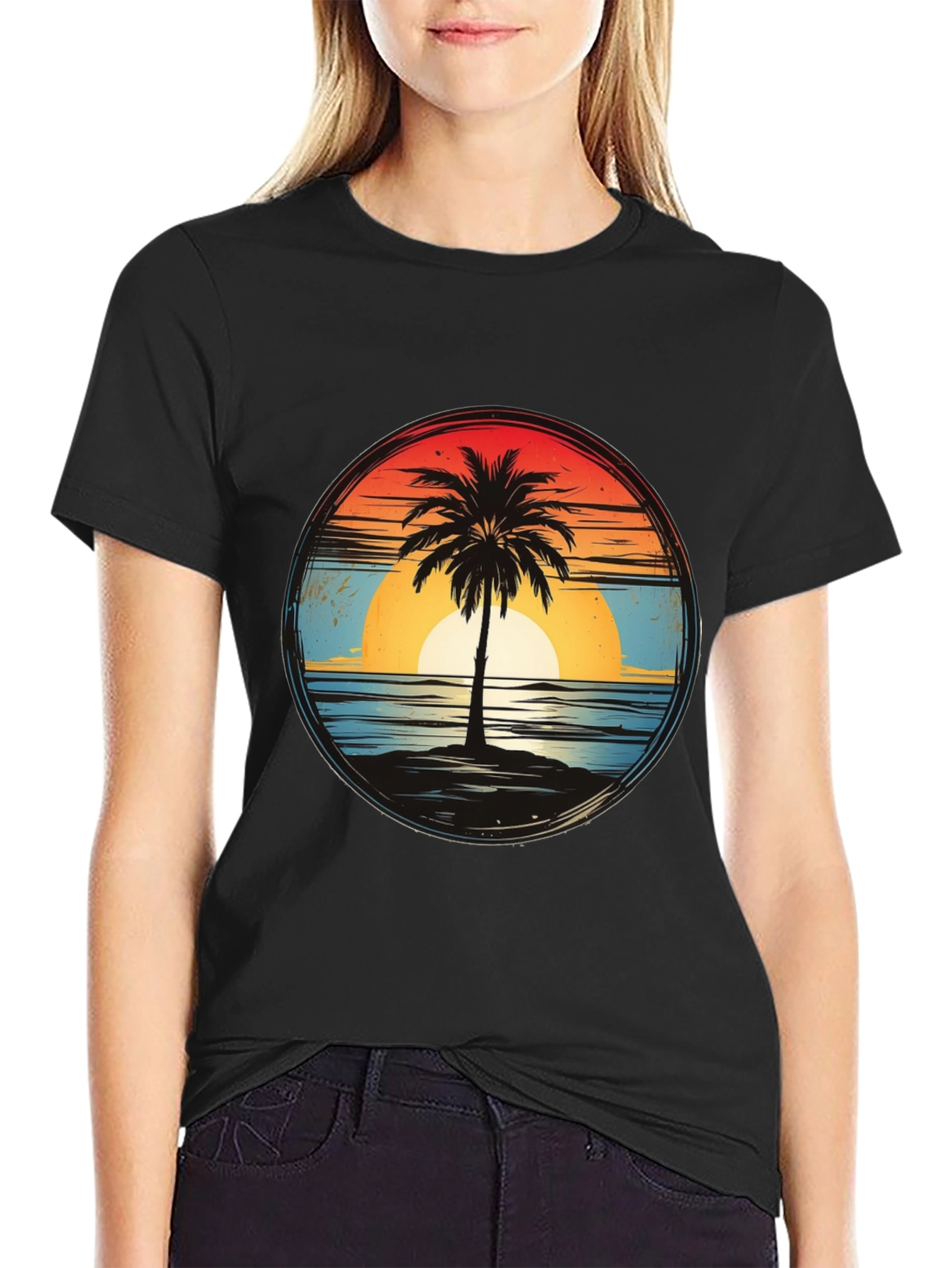 Sunset Palm Tee - Retro Beach Vibes