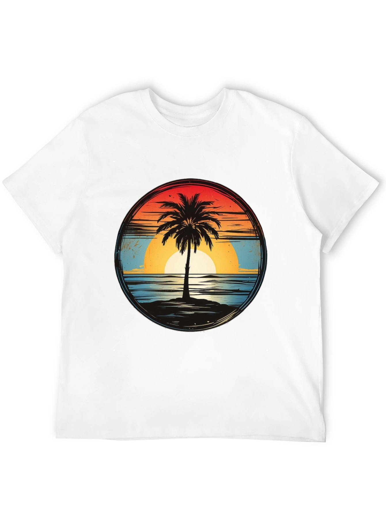Sunset Palm Tee - Retro Beach Vibes