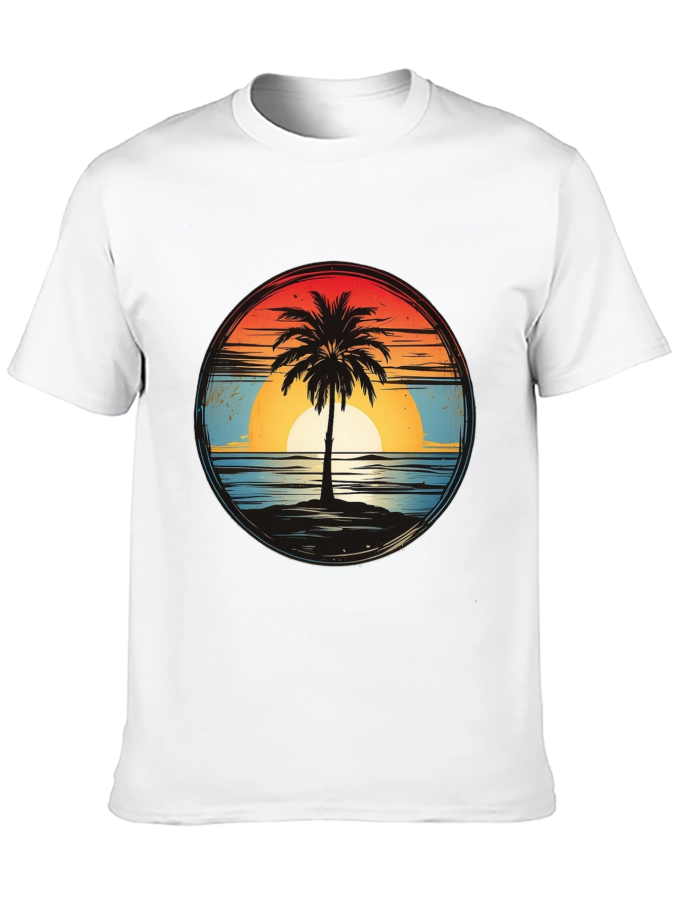 Sunset Palm Tee - Retro Beach Vibes
