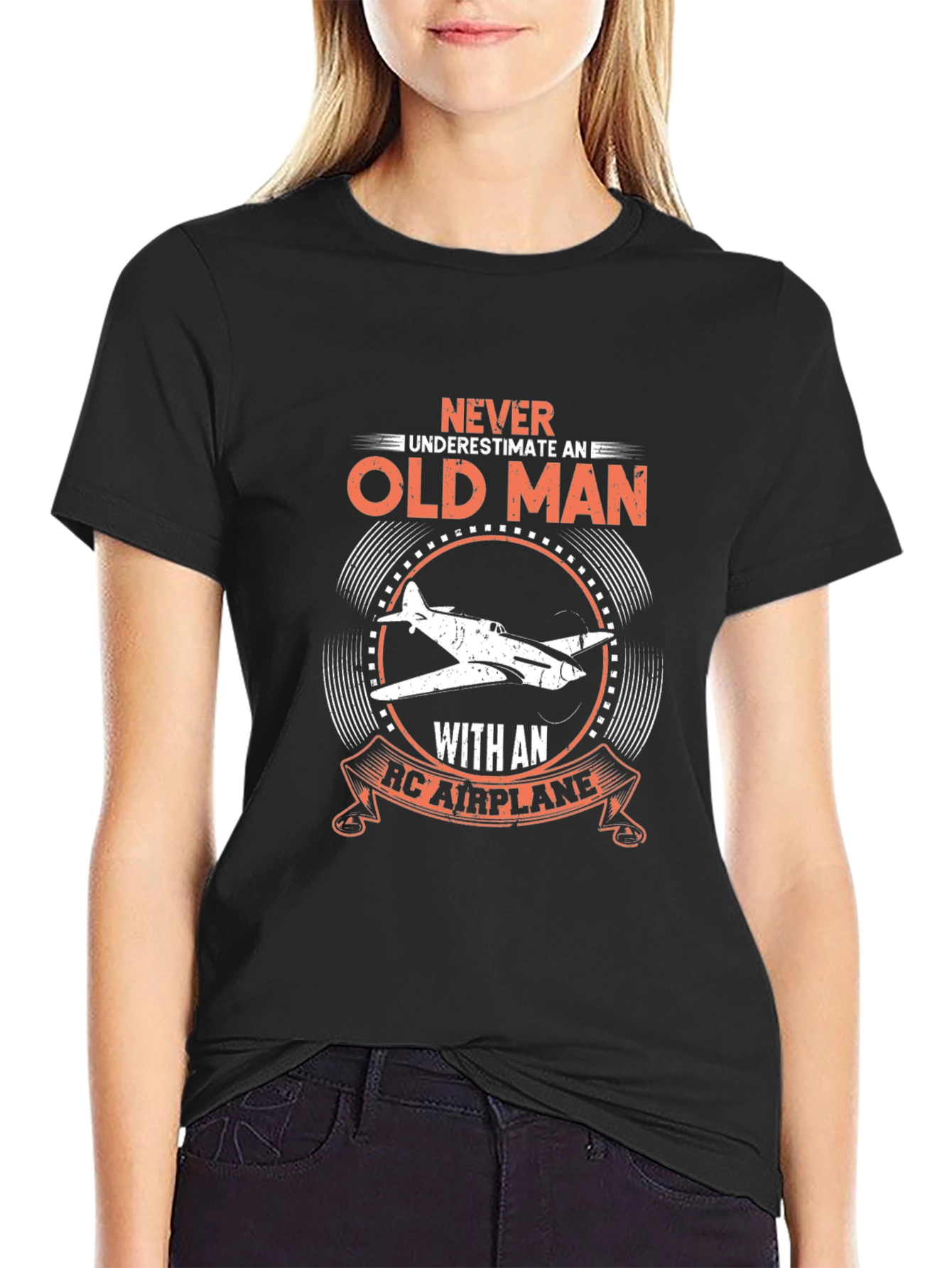 Old Man RC Airplane Black T-Shirt