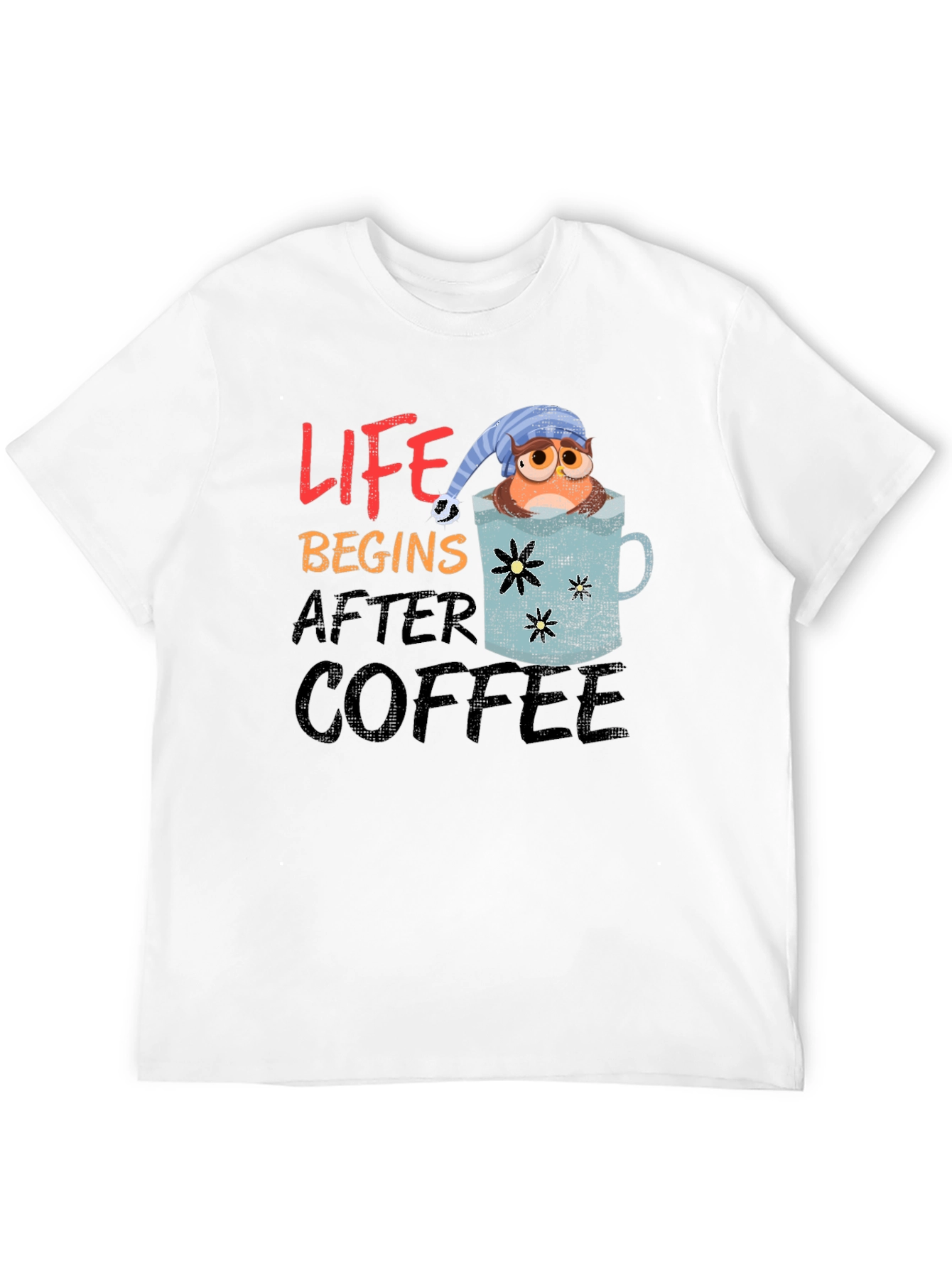 Life Begins After Coffee Owl Graphic T-Shirt