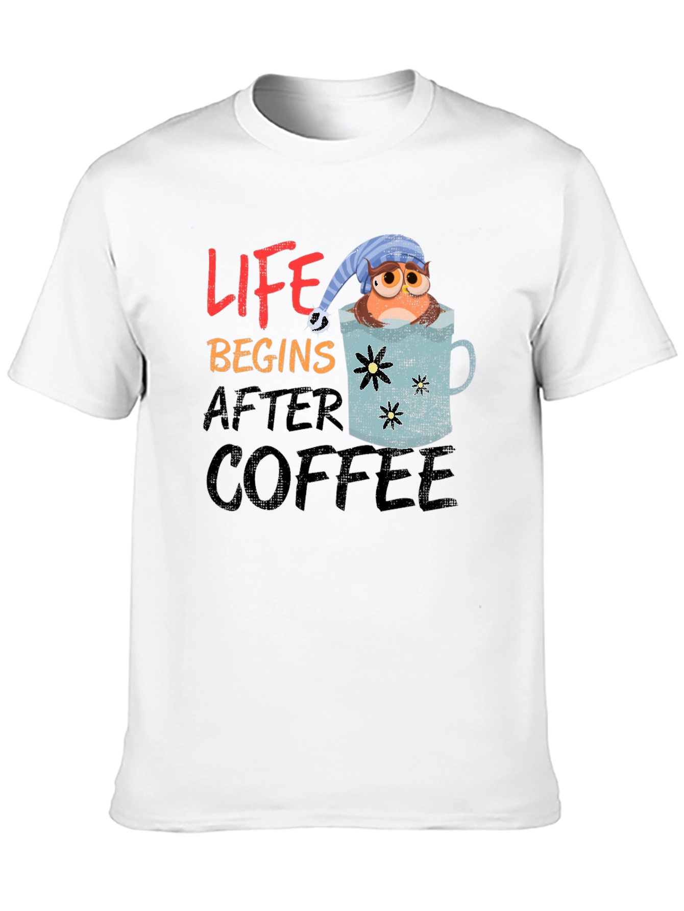 Life Begins After Coffee Owl Graphic T-Shirt