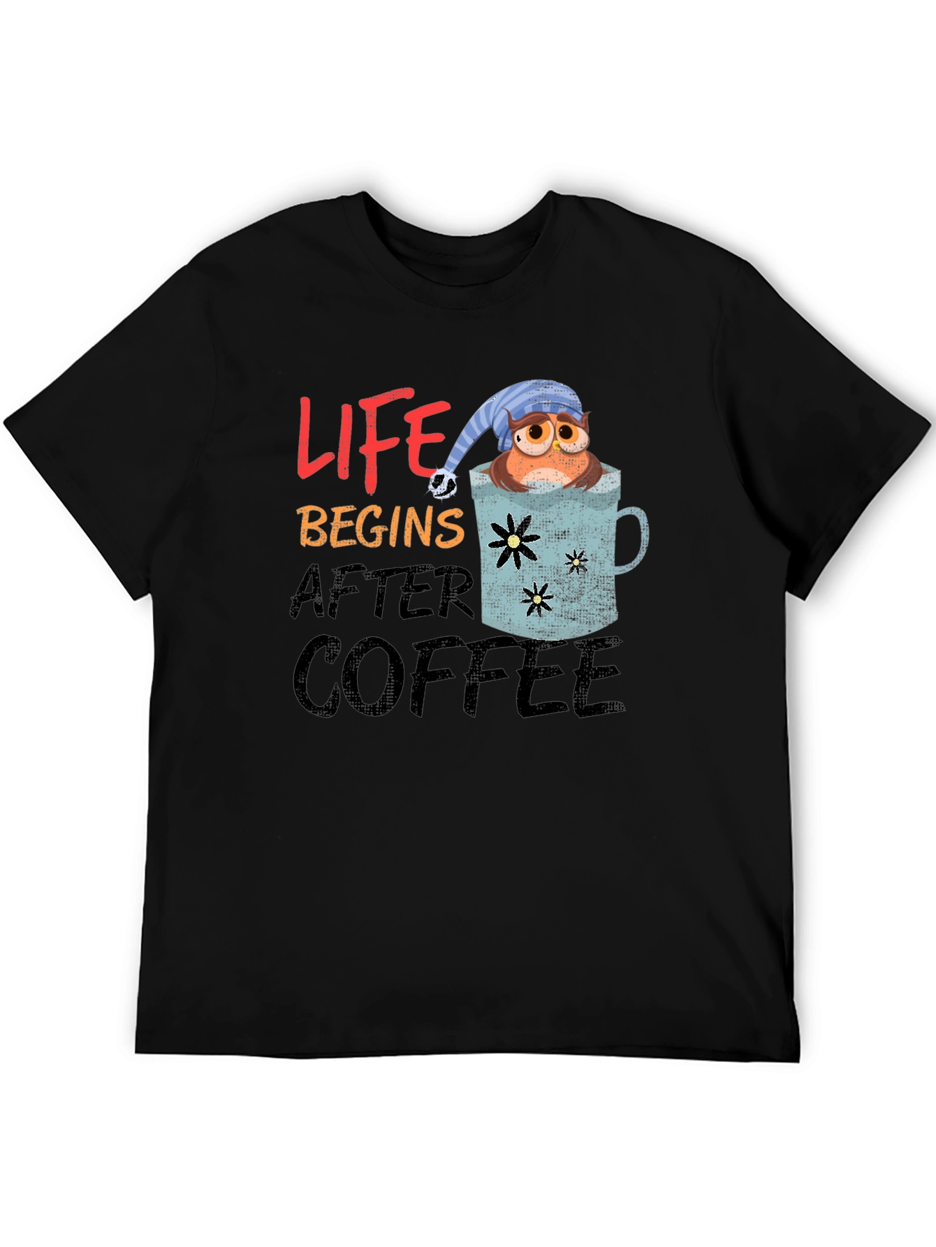 Life Begins After Coffee Owl Graphic T-Shirt