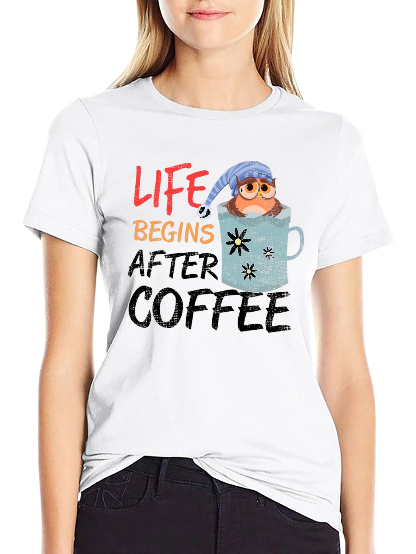 Life Begins After Coffee Owl Graphic T-Shirt
