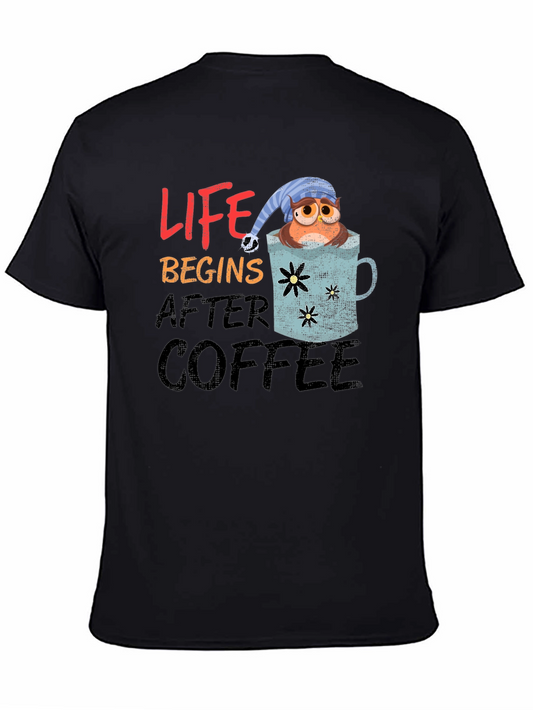 Life Begins After Coffee Owl Graphic T-Shirt