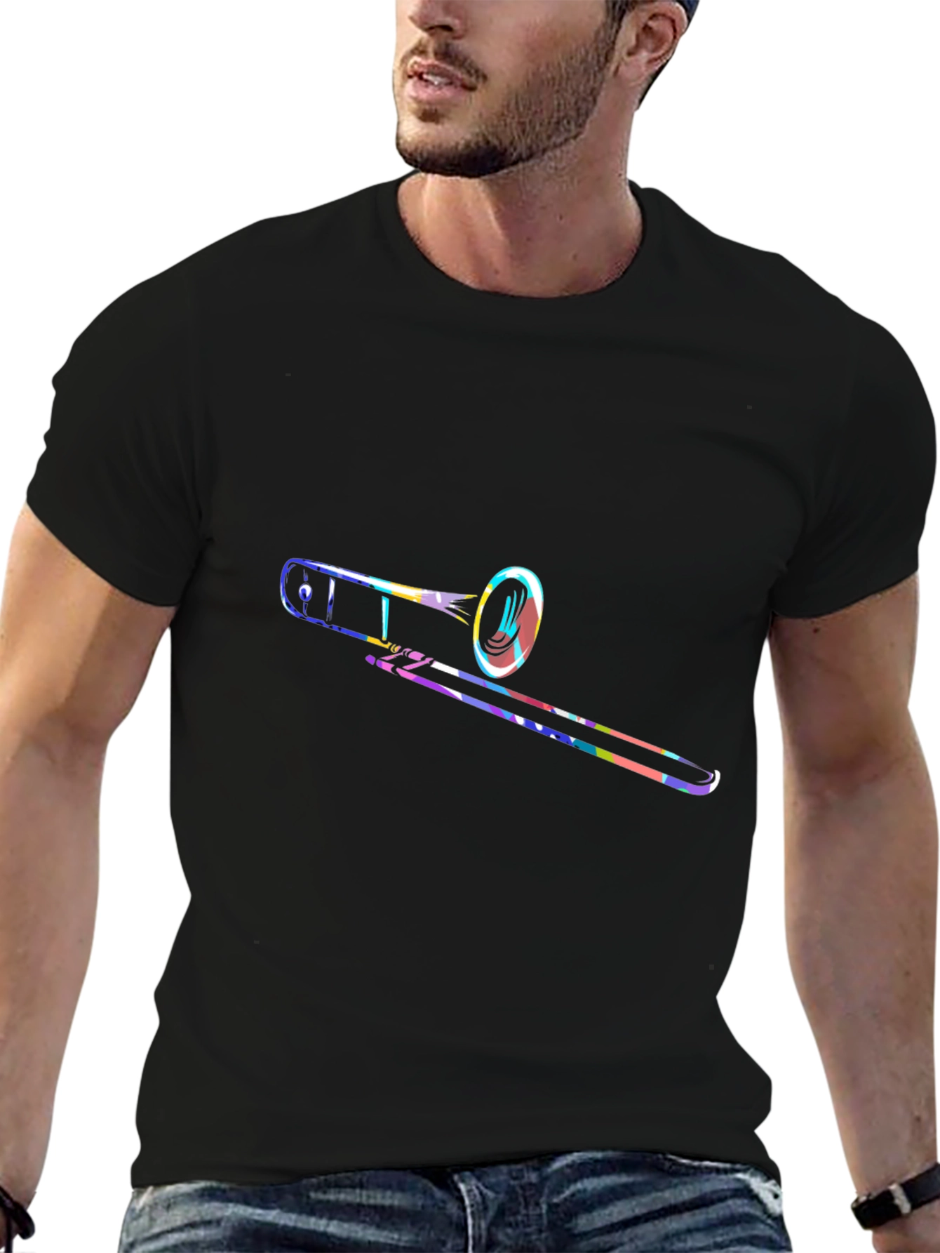 Cool Trombone Graphic T-Shirt - Black Cotton Tee