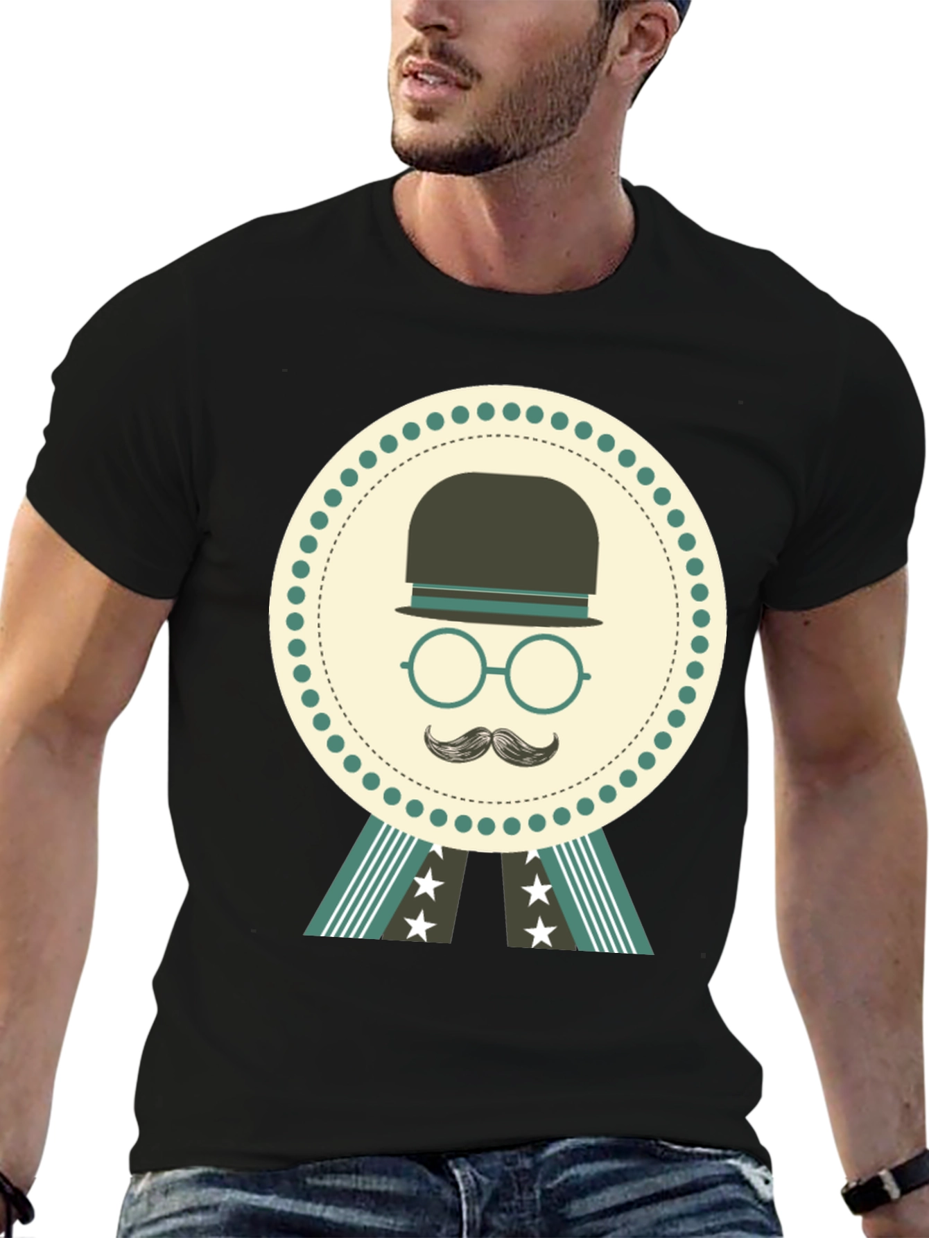 Retro Gentleman Graphic T-Shirt - Black
