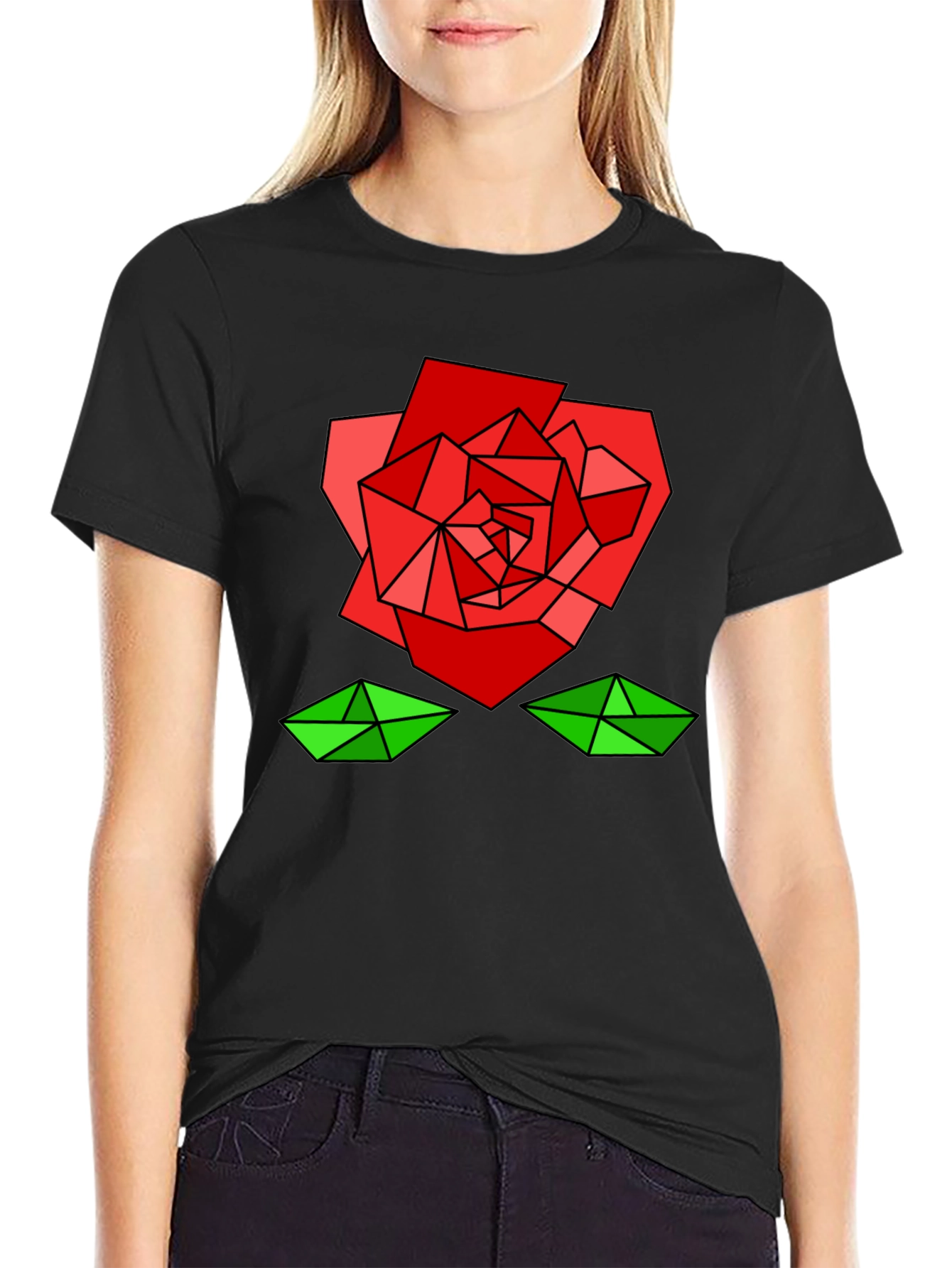 Geometric Rose Graphic Tee - Modern Artistic Design