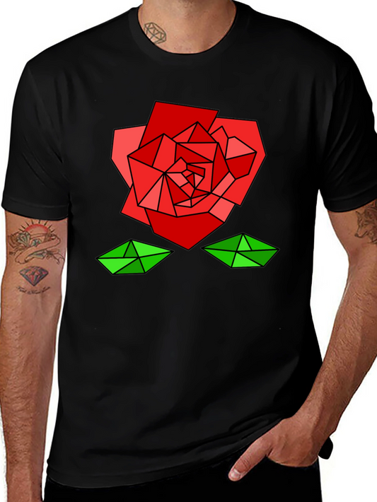 Geometric Rose Graphic Tee - Modern Artistic Design