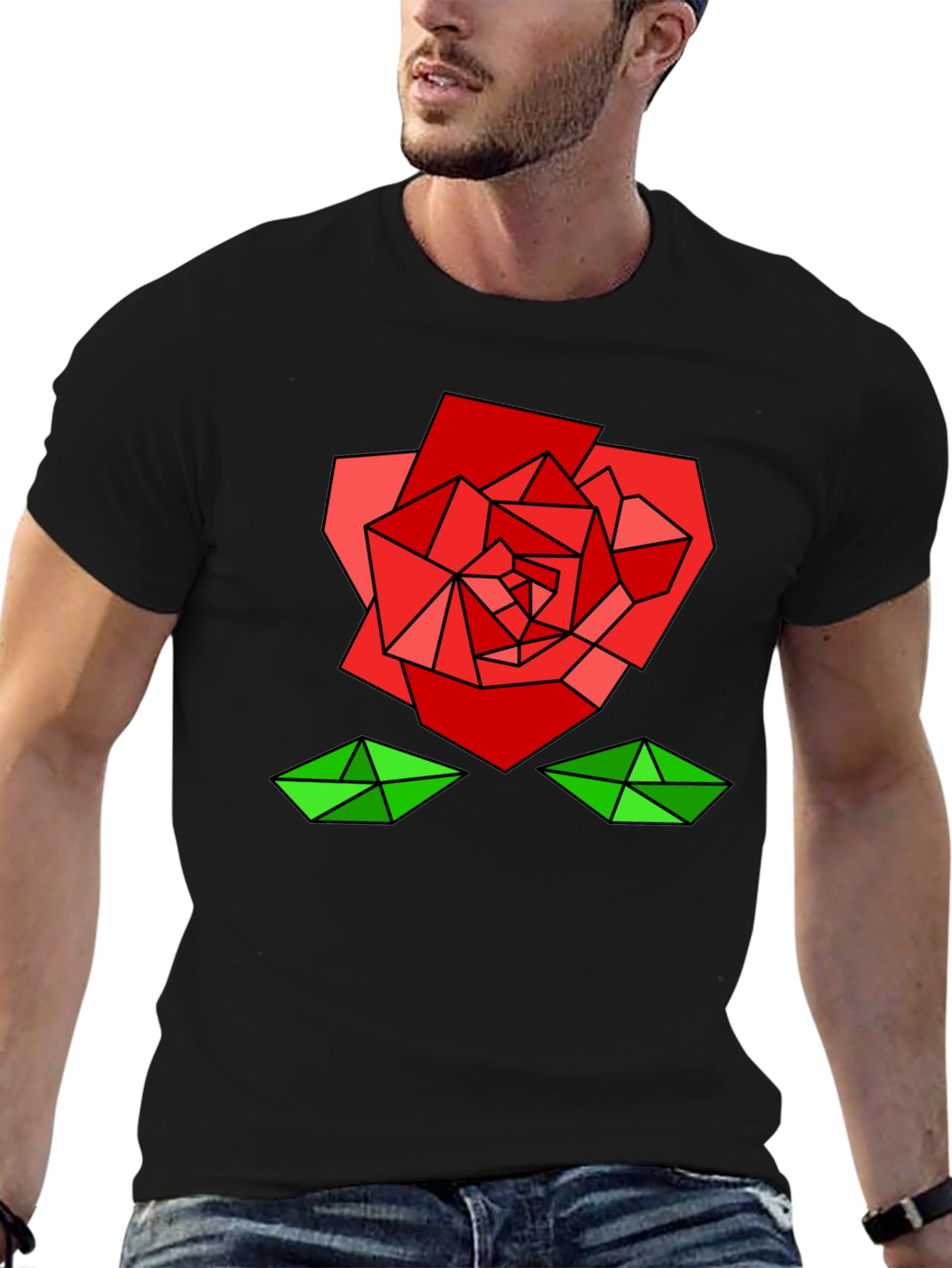Geometric Rose Graphic Tee - Modern Artistic Design