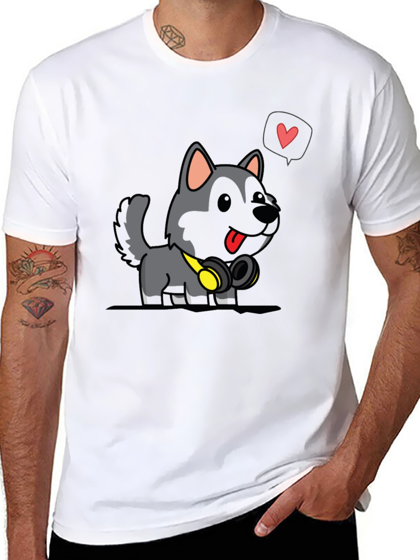 Cute Dog Cartoon Graphic Black T-Shirt