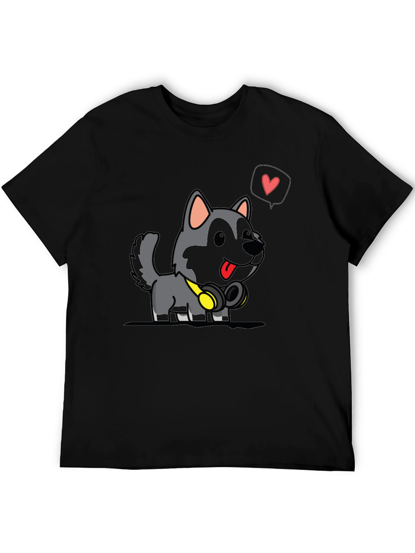 Cute Dog Cartoon Graphic Black T-Shirt