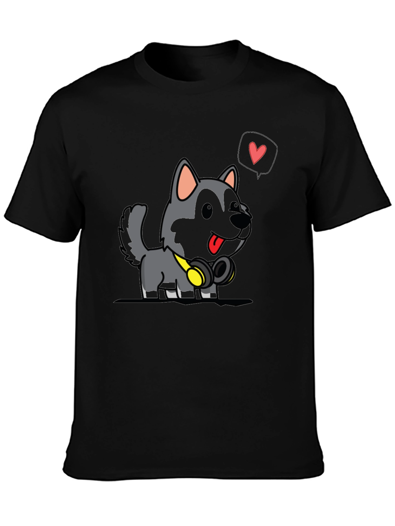 Cute Dog Cartoon Graphic Black T-Shirt