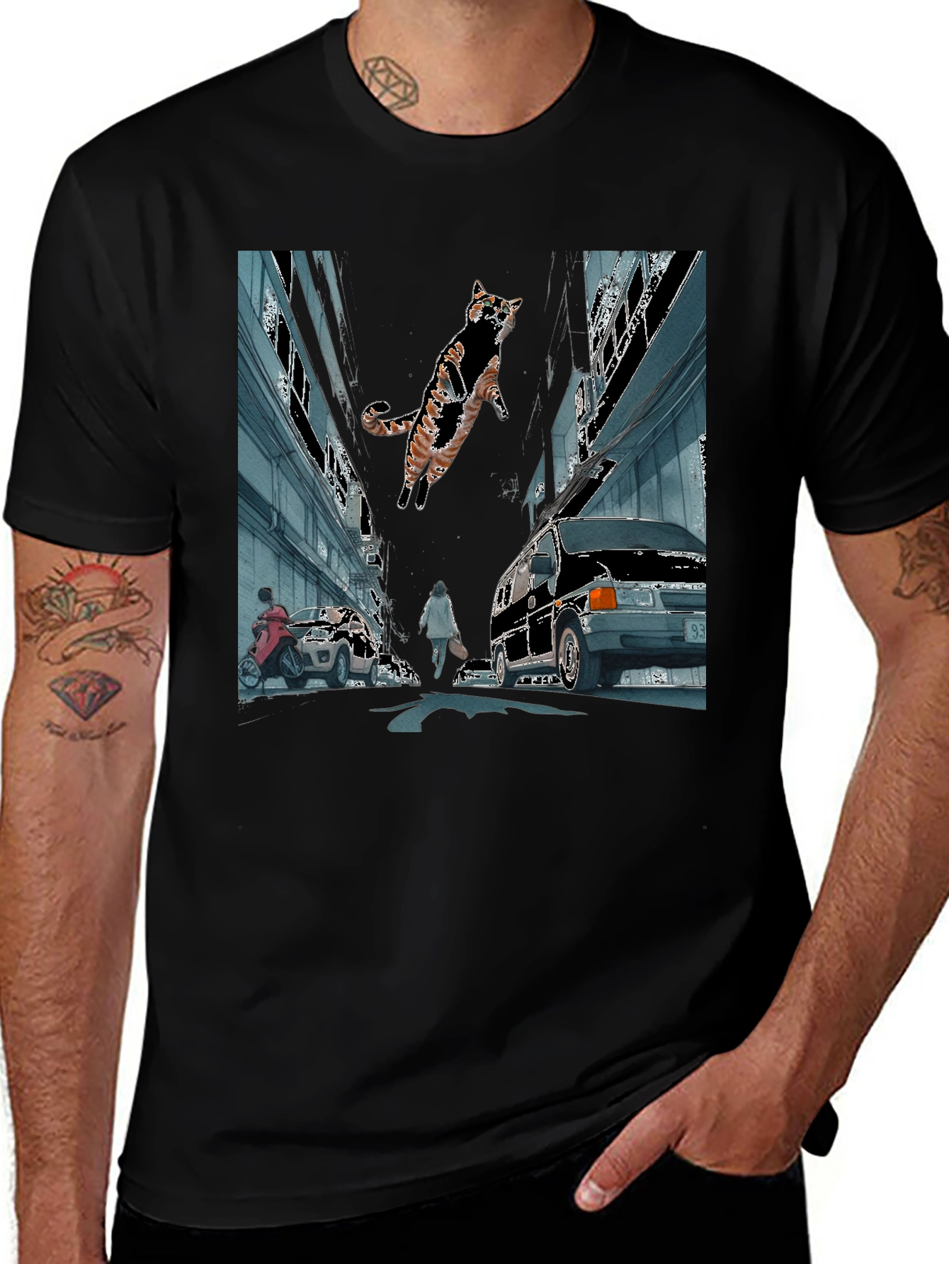 Urban Cat Adventure Graphic T-Shirt