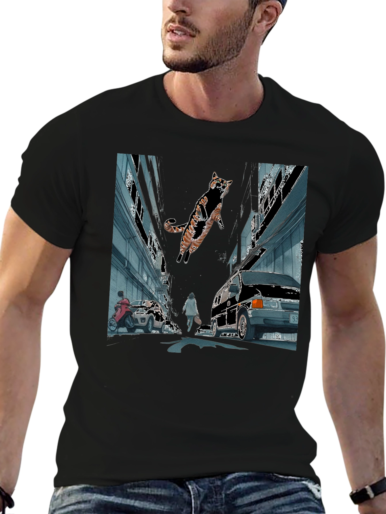 Urban Cat Adventure Graphic T-Shirt