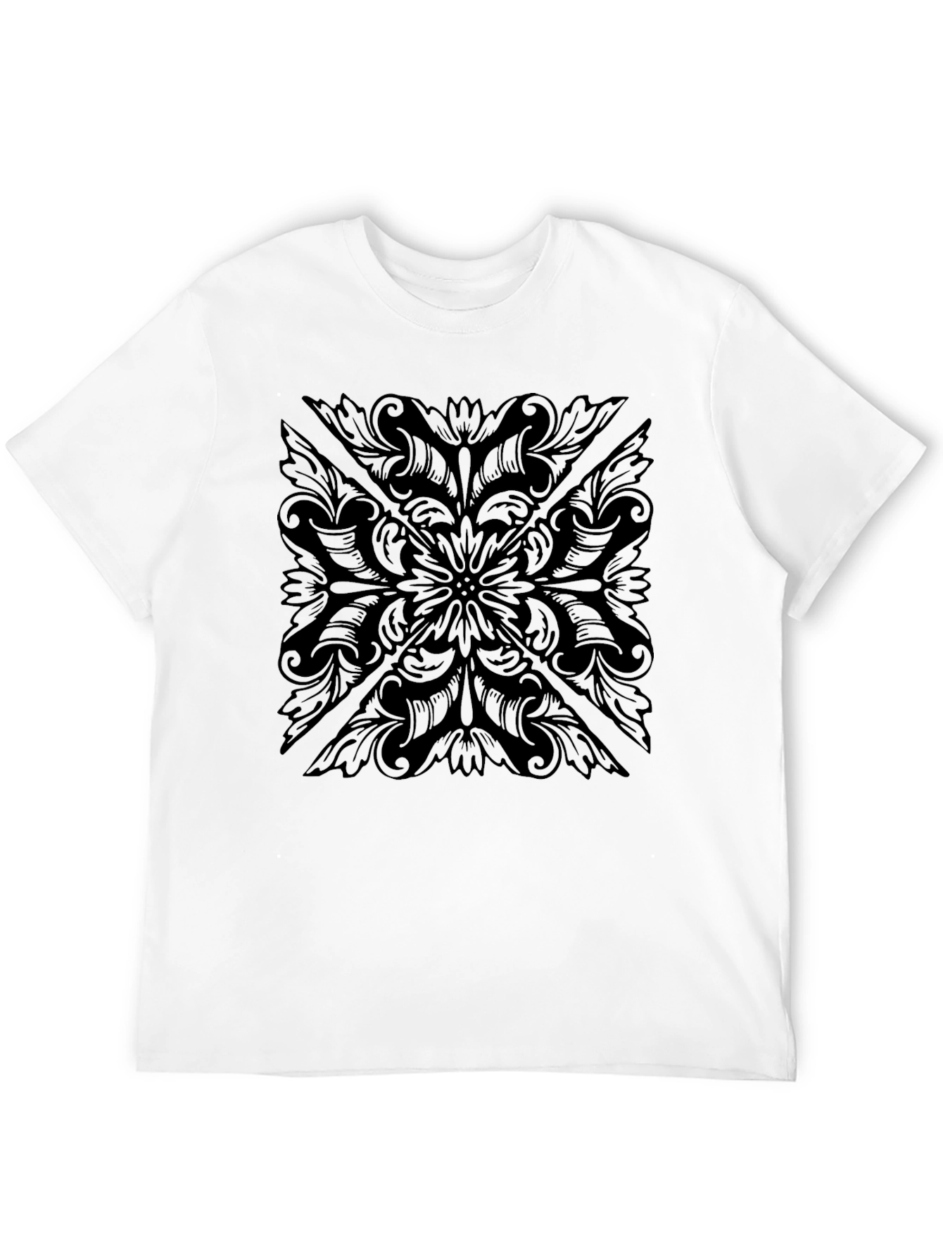 Mens Black Floral Pattern T-Shirt