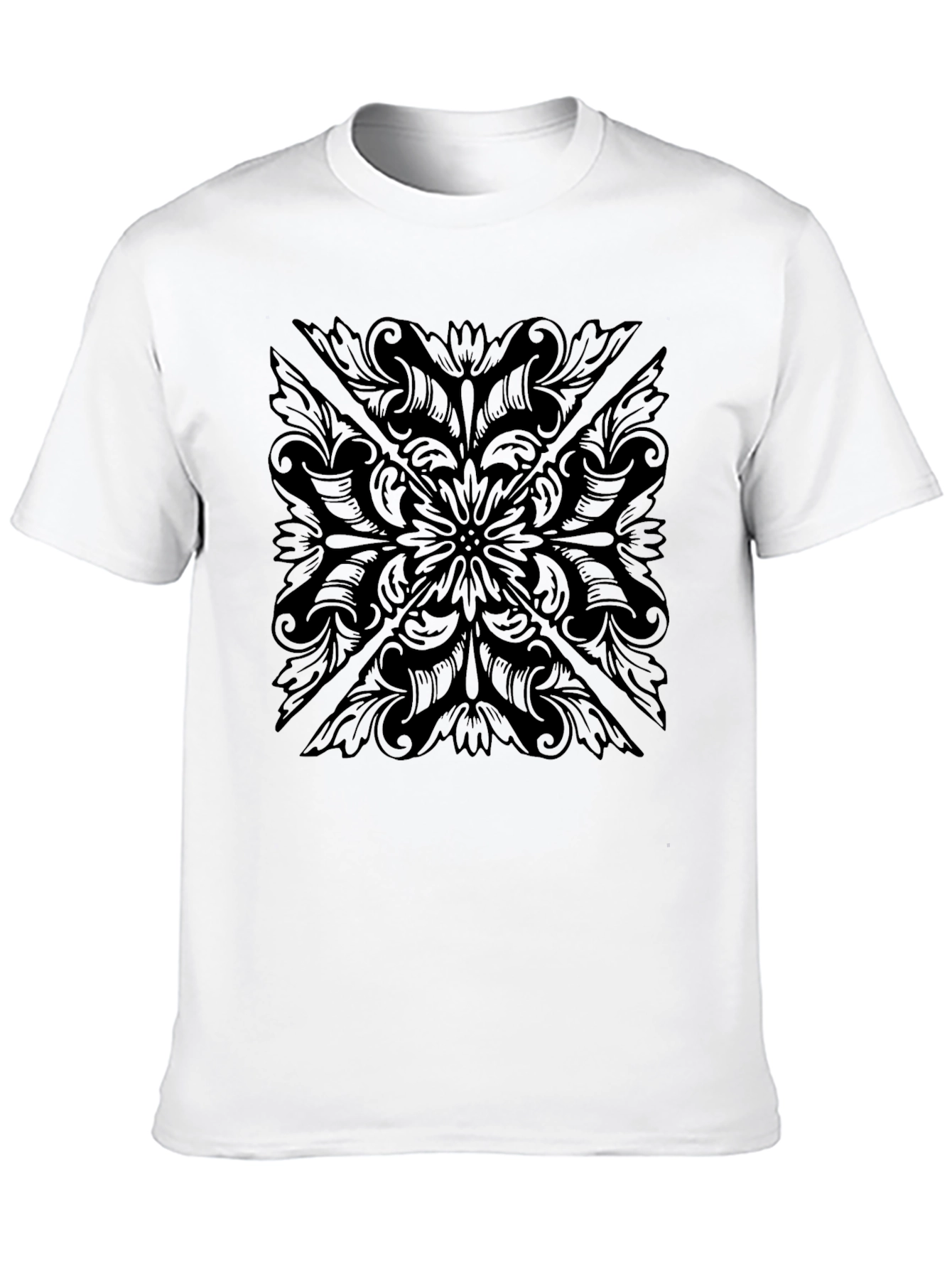 Mens Black Floral Pattern T-Shirt