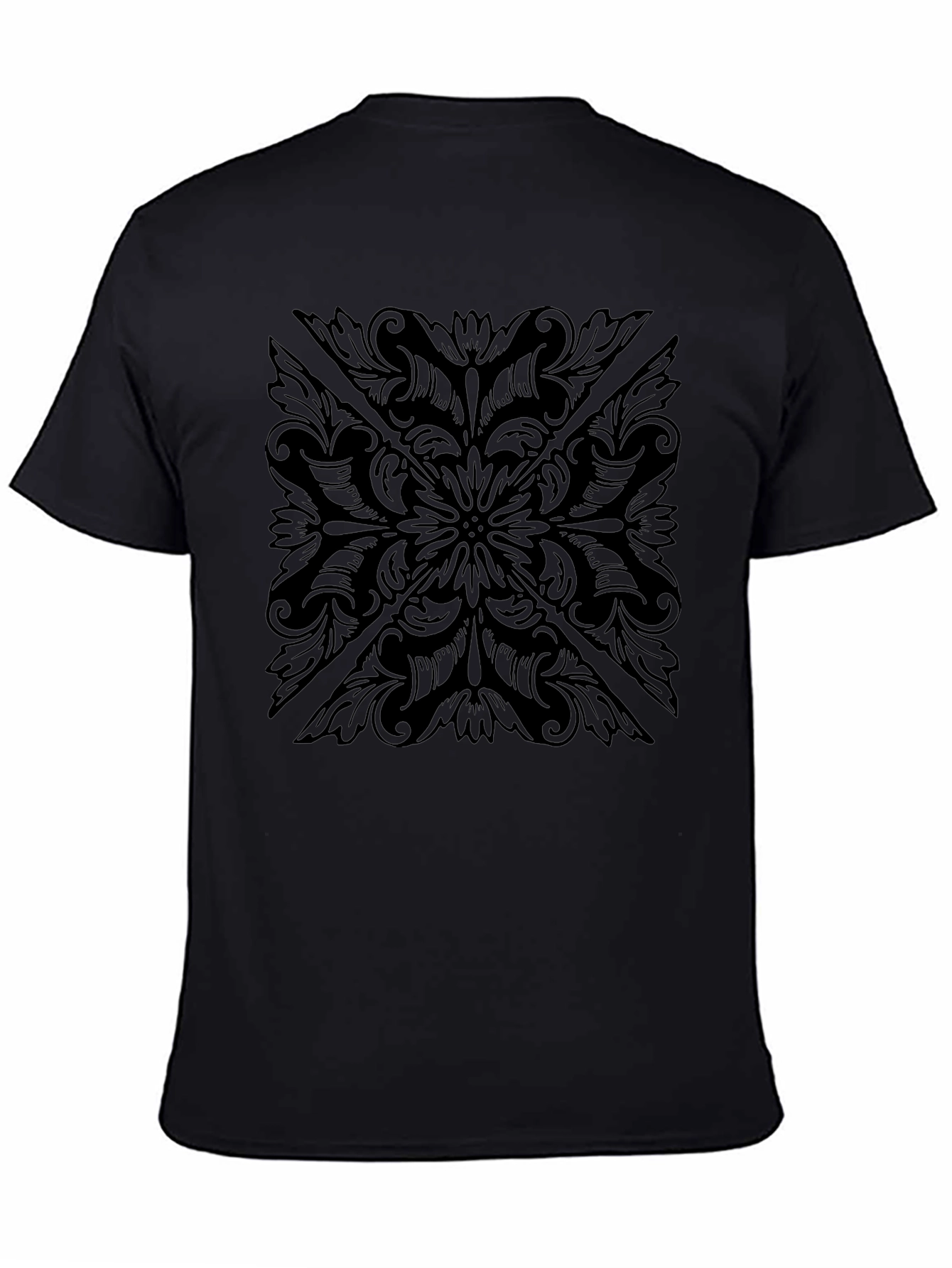 Mens Black Floral Pattern T-Shirt