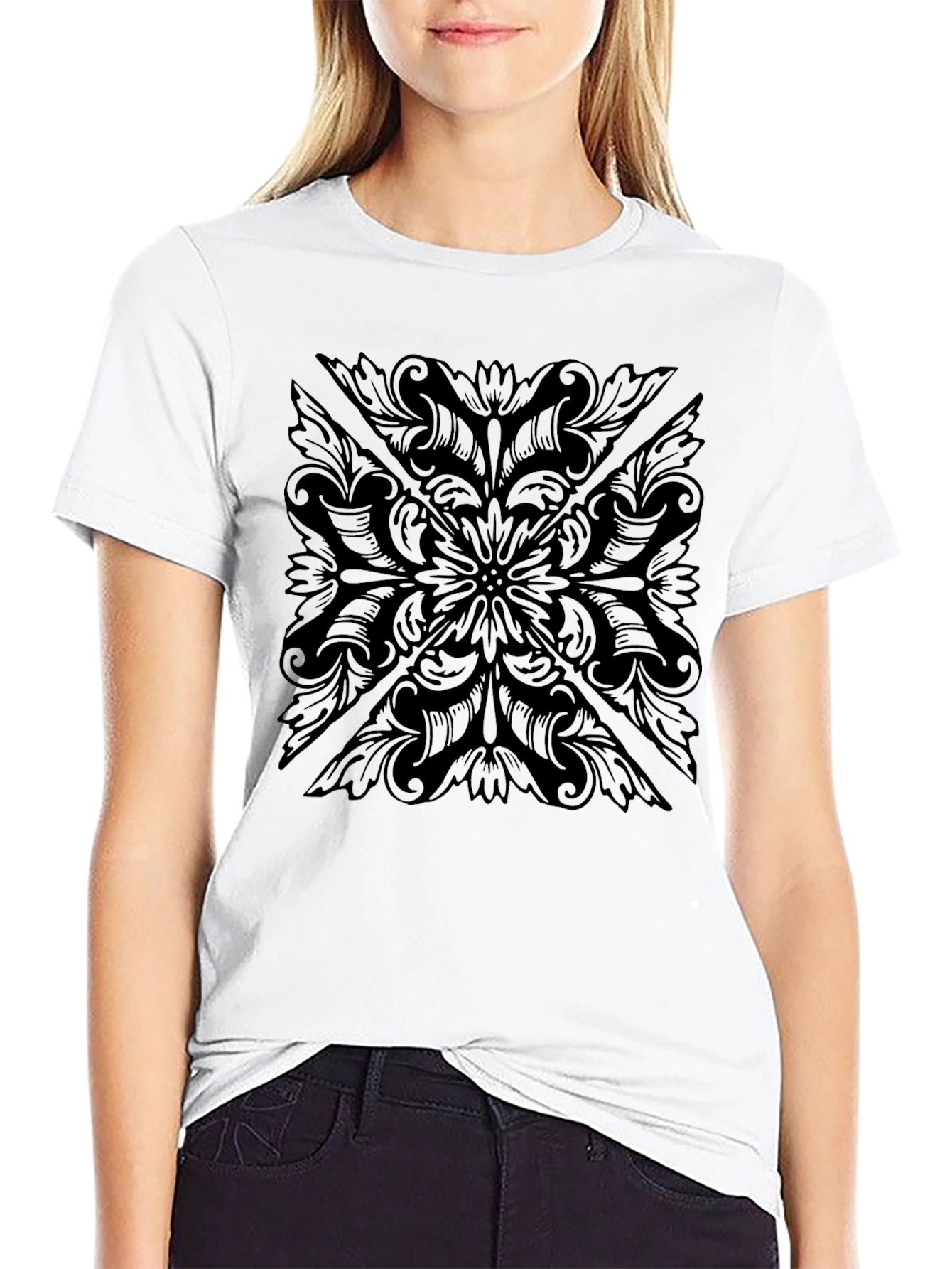 Mens Black Floral Pattern T-Shirt