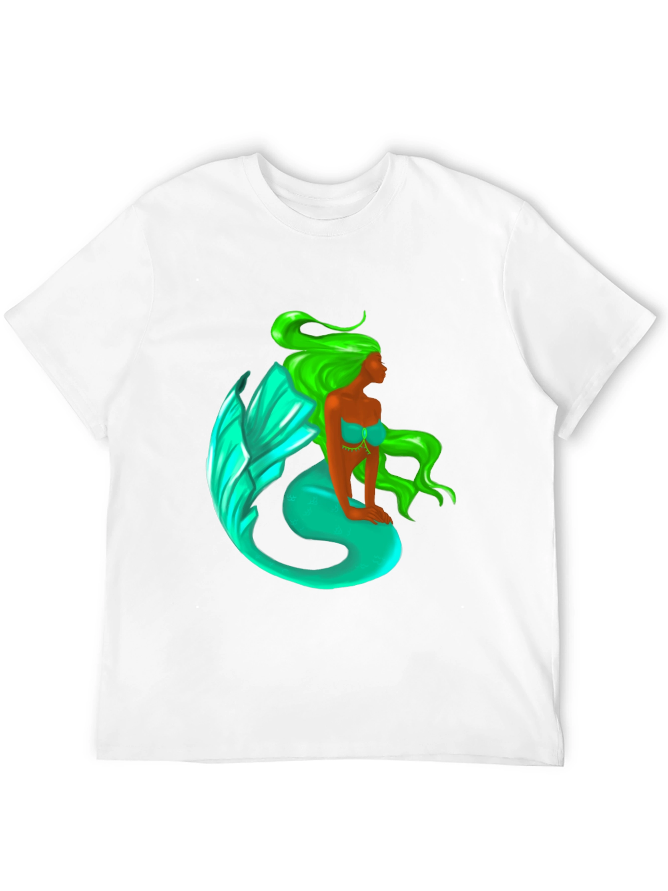 Mermaid Graphic Tee - Black Cotton Blend T-Shirt