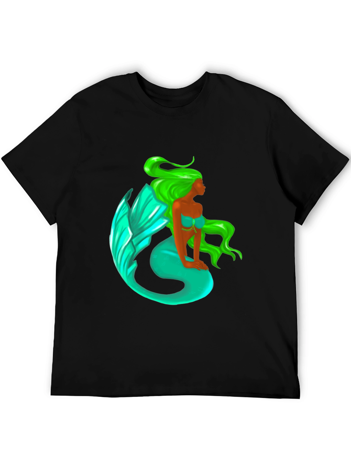 Mermaid Graphic Tee - Black Cotton Blend T-Shirt