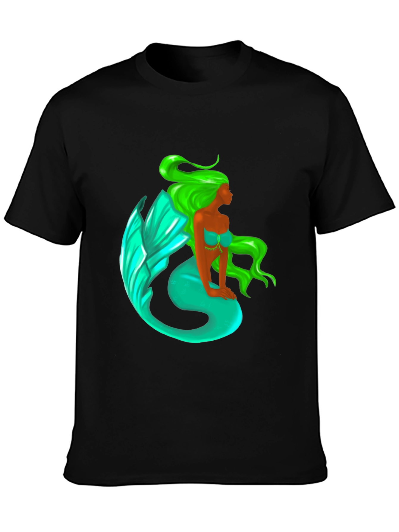Mermaid Graphic Tee - Black Cotton Blend T-Shirt