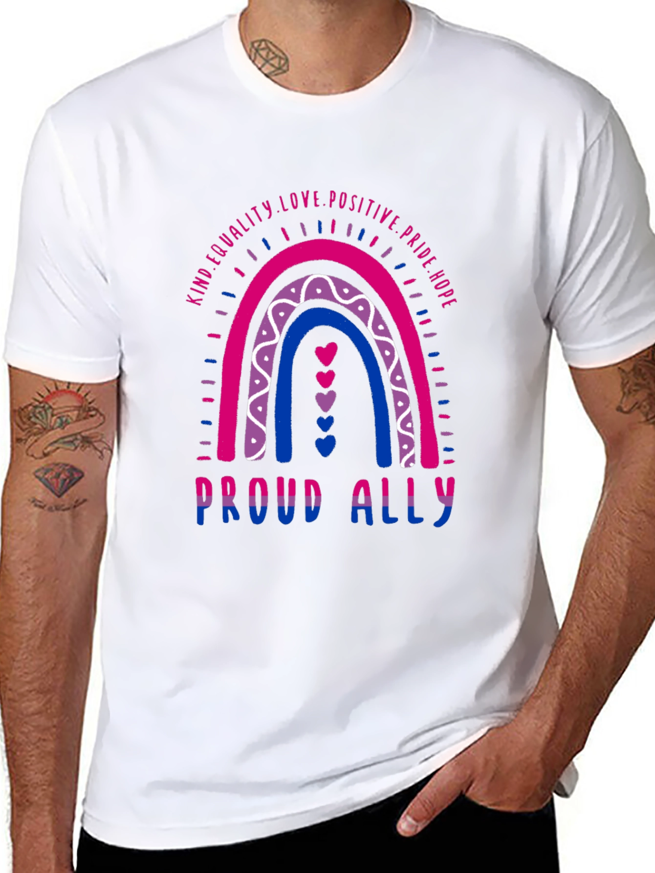 Proud Ally Bi Pride Rainbow Graphic T-Shirt