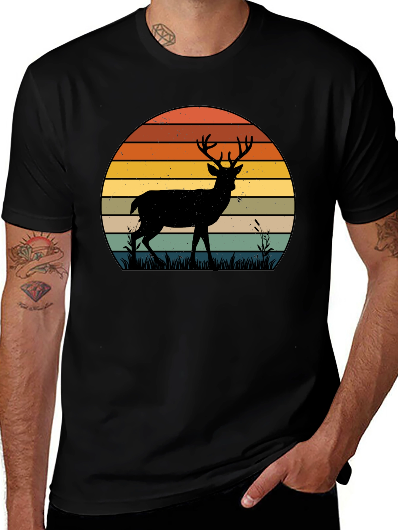 Retro Deer Sunset Graphic T-Shirt