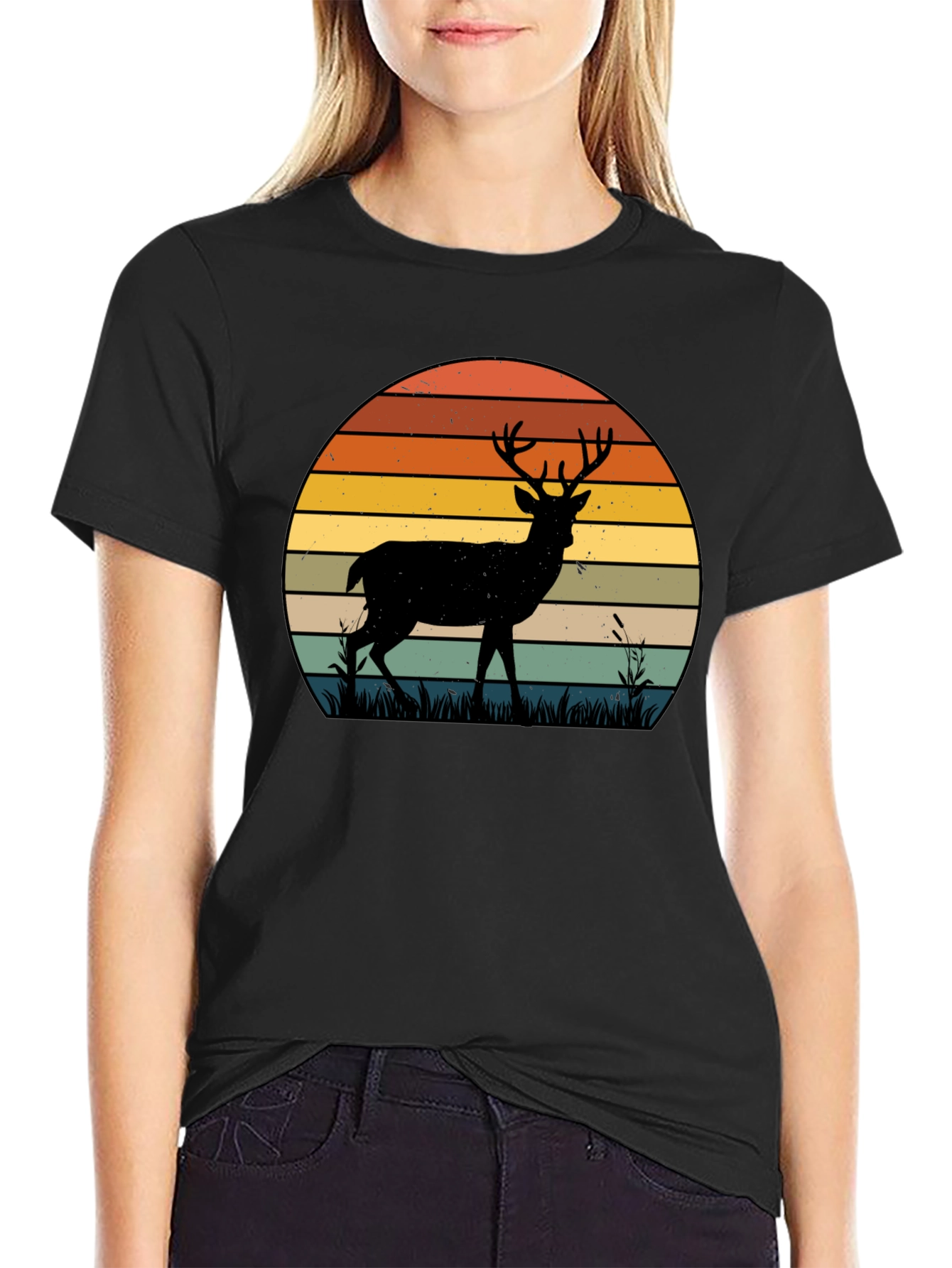 Retro Deer Sunset Graphic T-Shirt