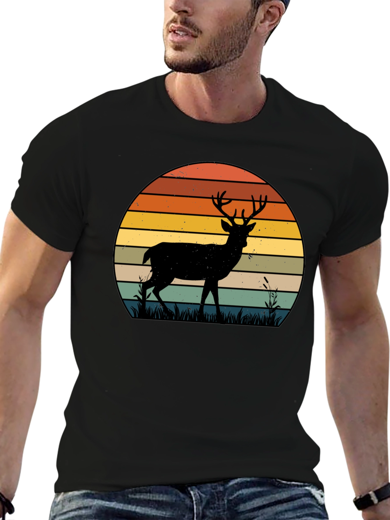 Retro Deer Sunset Graphic T-Shirt