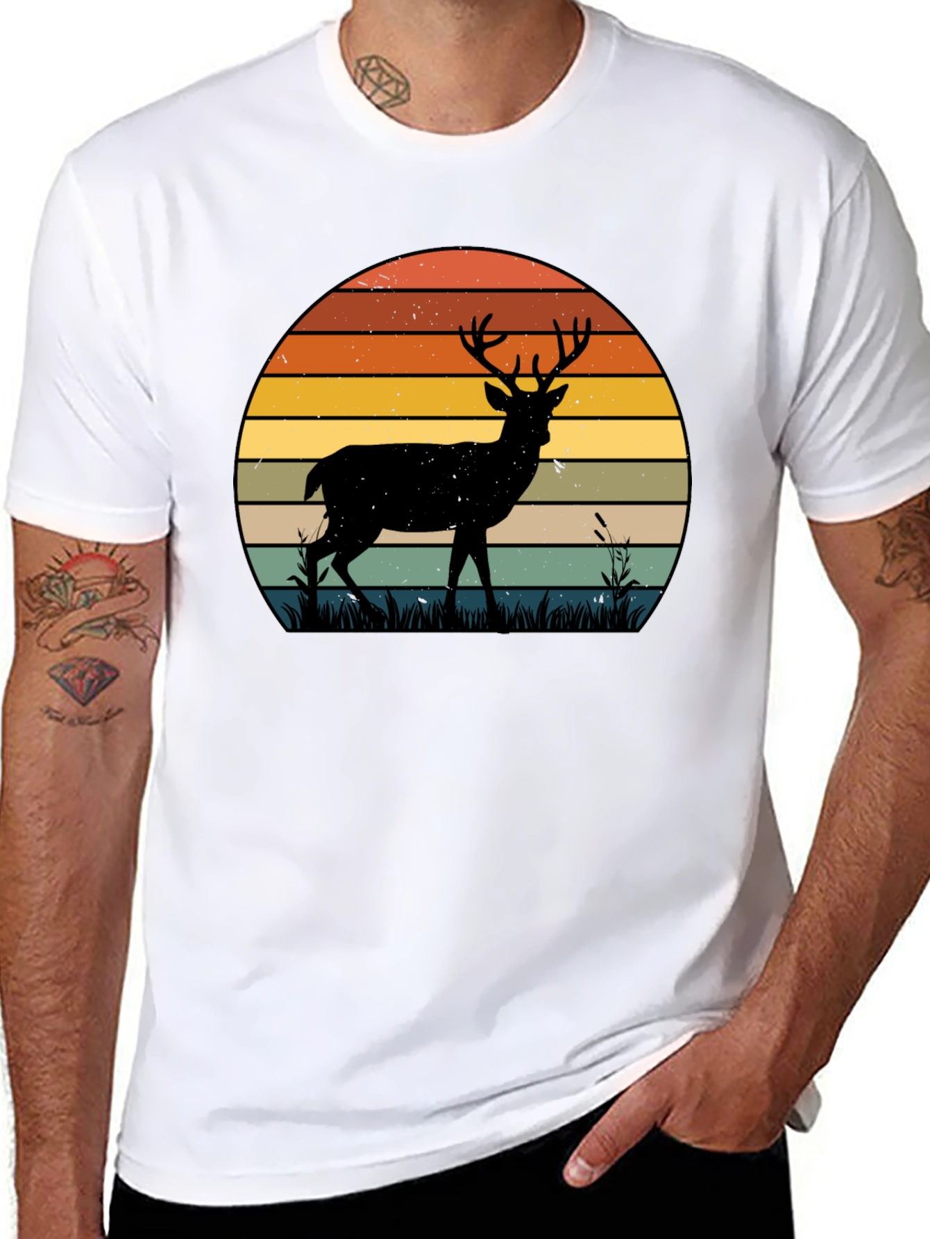 Retro Deer Sunset Graphic T-Shirt