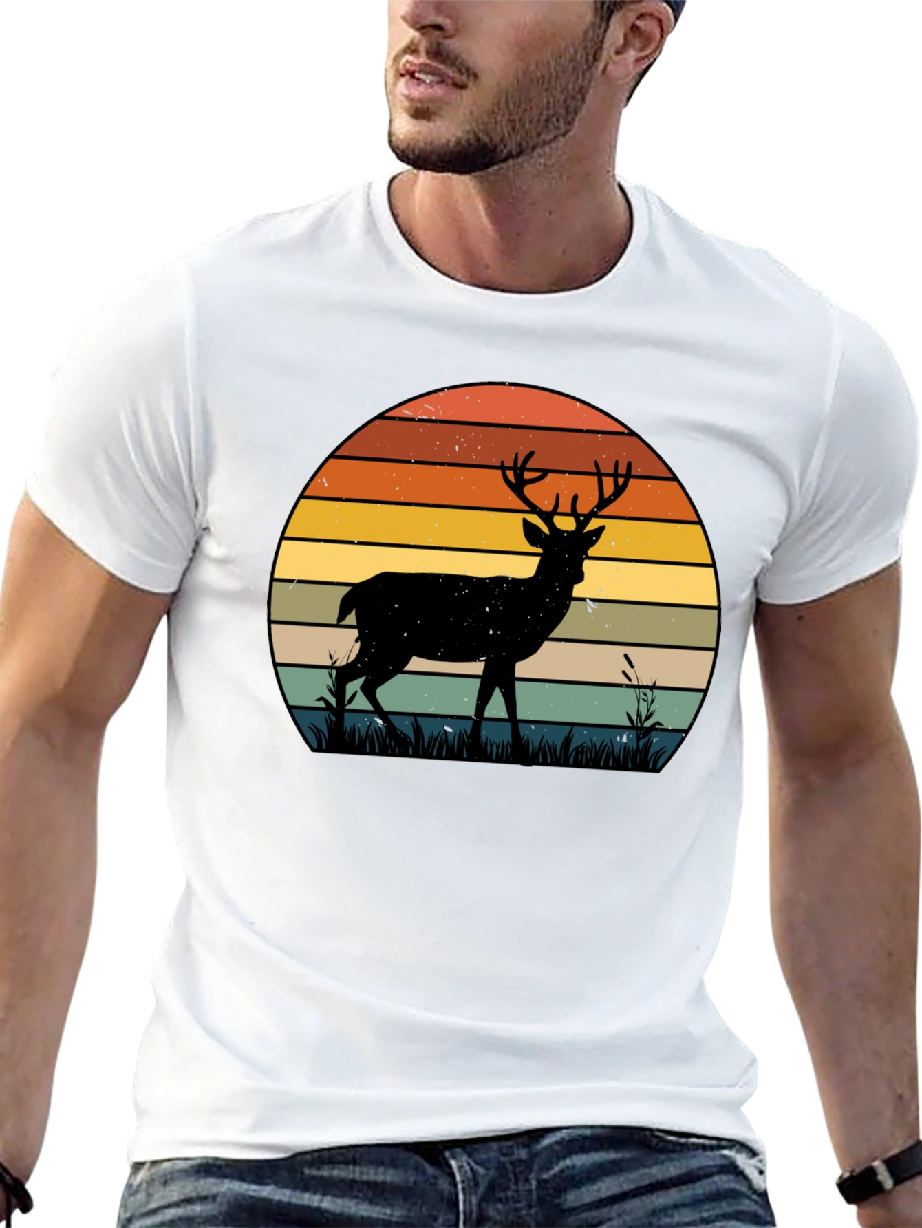 Retro Deer Sunset Graphic T-Shirt