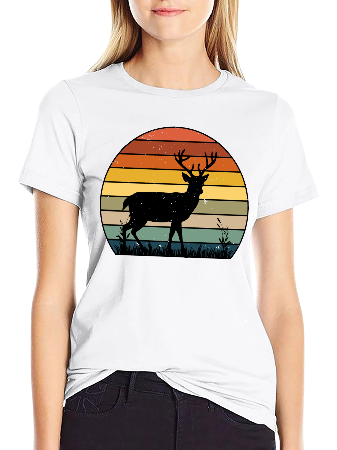 Retro Deer Sunset Graphic T-Shirt