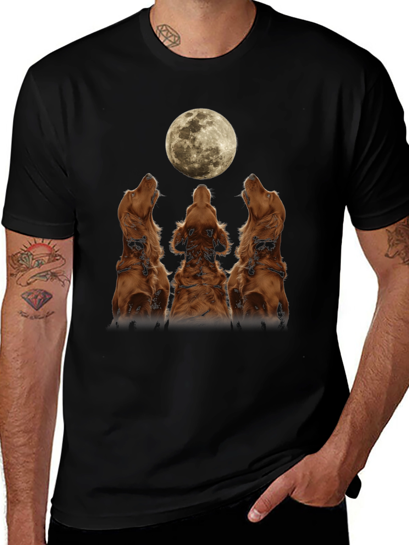 Dog Moon Howl T-Shirt - Black