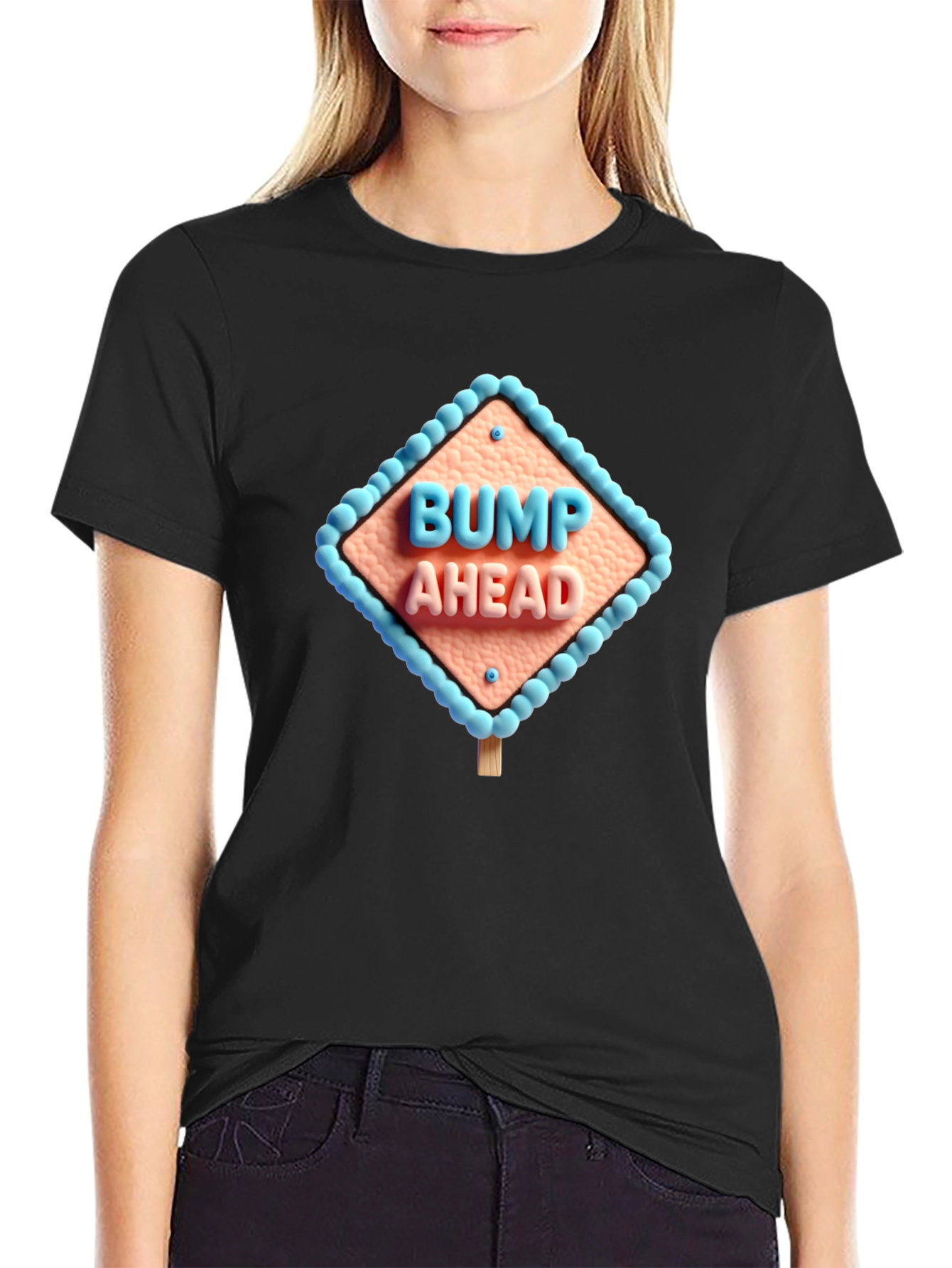 Bump Ahead Graphic Tee - Black Cotton T-Shirt