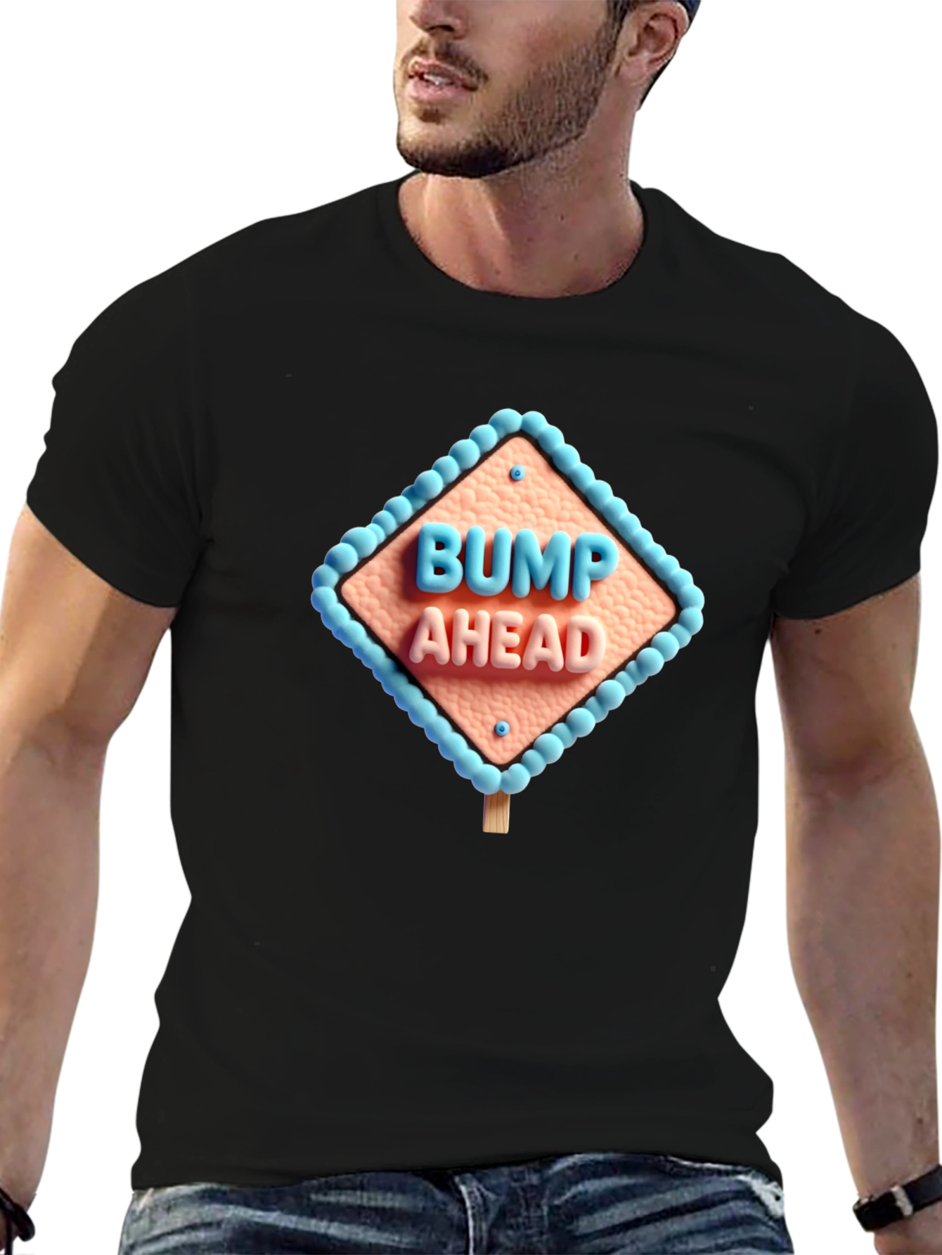 Bump Ahead Graphic Tee - Black Cotton T-Shirt