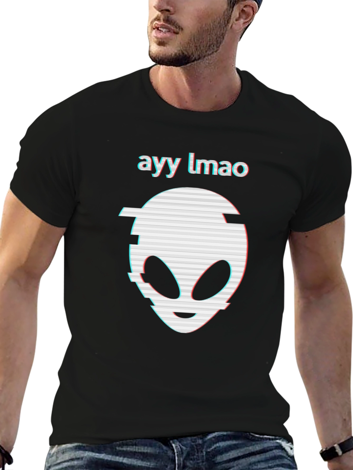 Ayy Lmao Alien Glitch Graphic Black T-Shirt