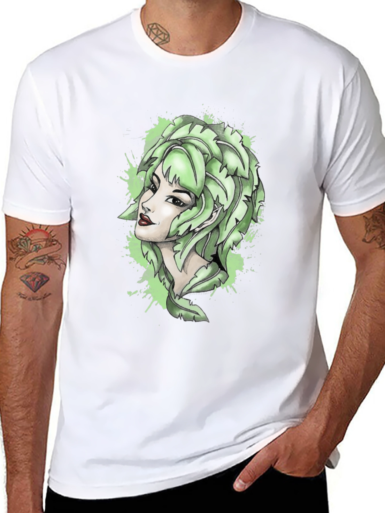Leaf Woman Graphic Tee - Black Cotton T-Shirt